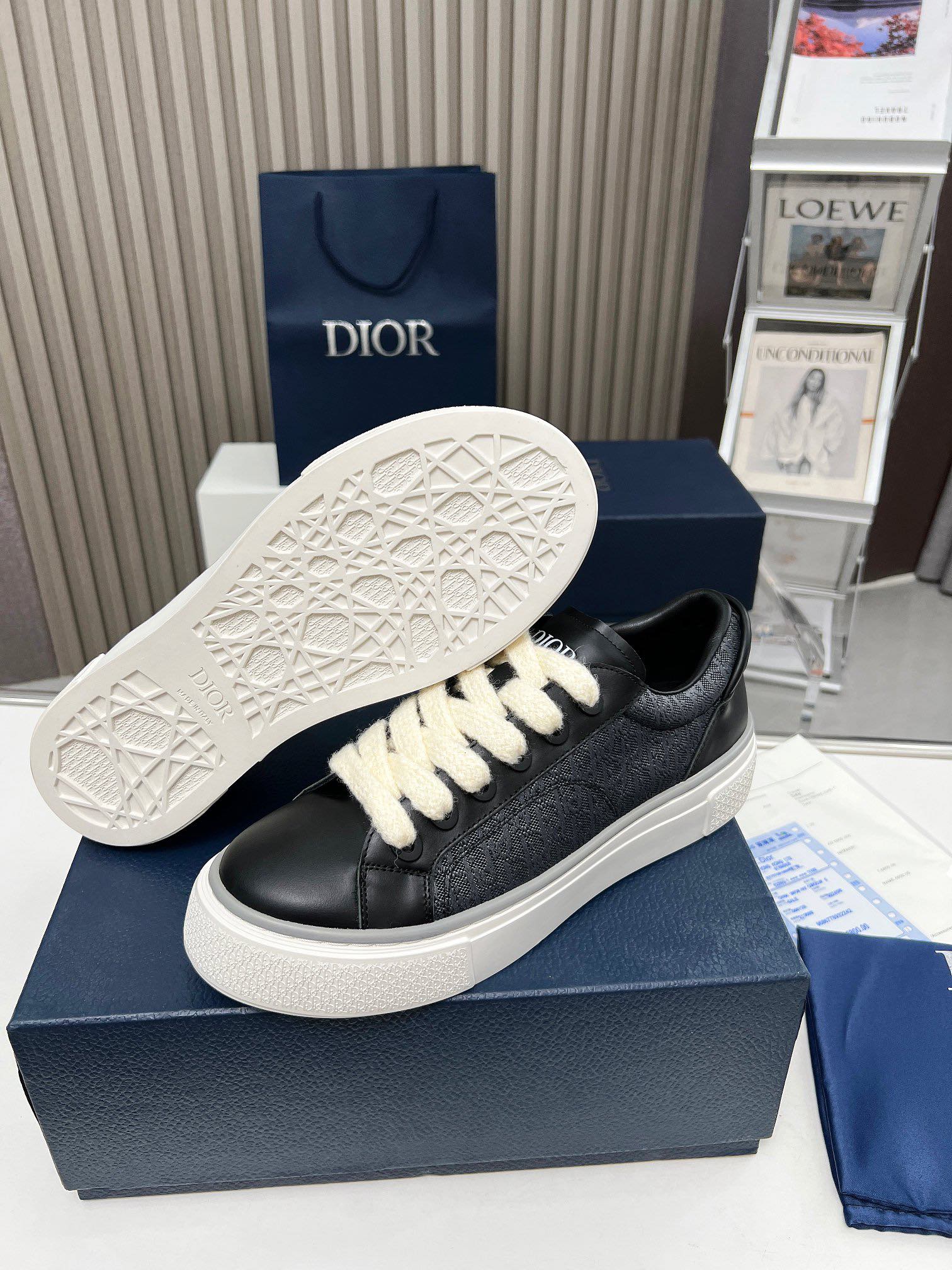 Precio real de fábrica $ DIOR Dior B33 deportivas de piel de vacuno lisa negra y parte superior con 