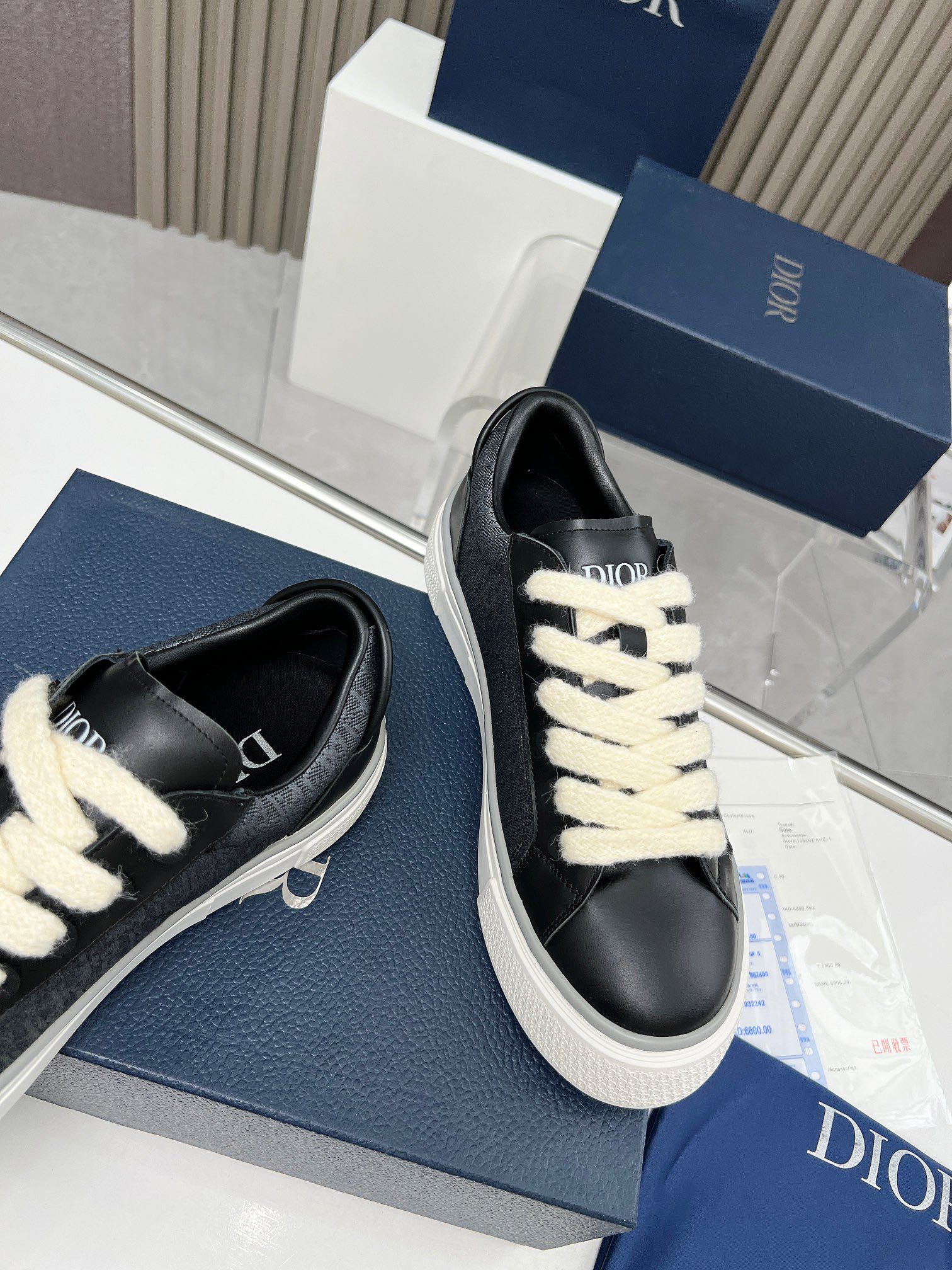Precio real de fábrica $ DIOR Dior B33 deportivas de piel de vacuno lisa negra y parte superior con 