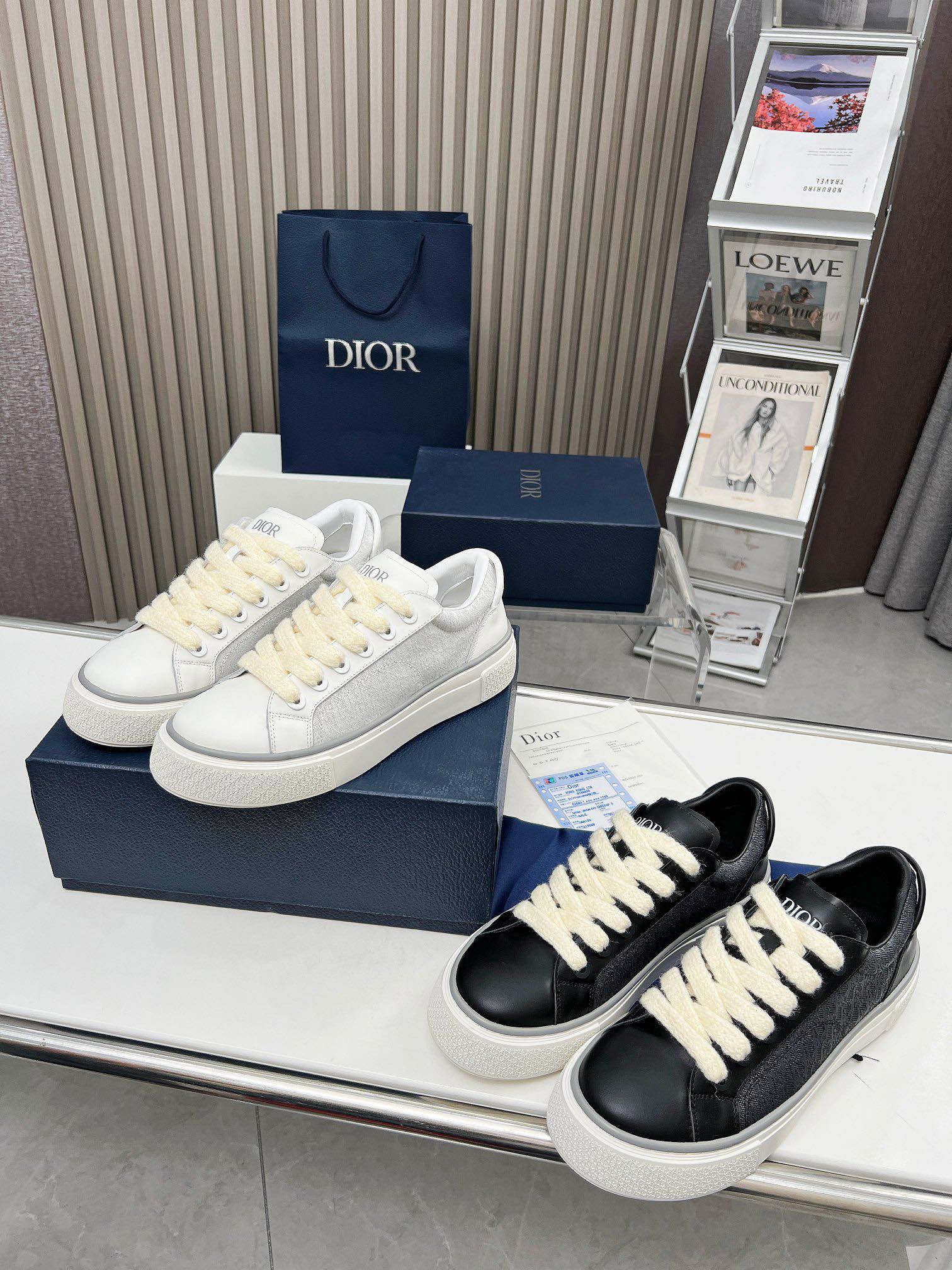 Precio real de fábrica $ DIOR Dior B33 deportivas de piel de vacuno lisa negra y parte superior con 
