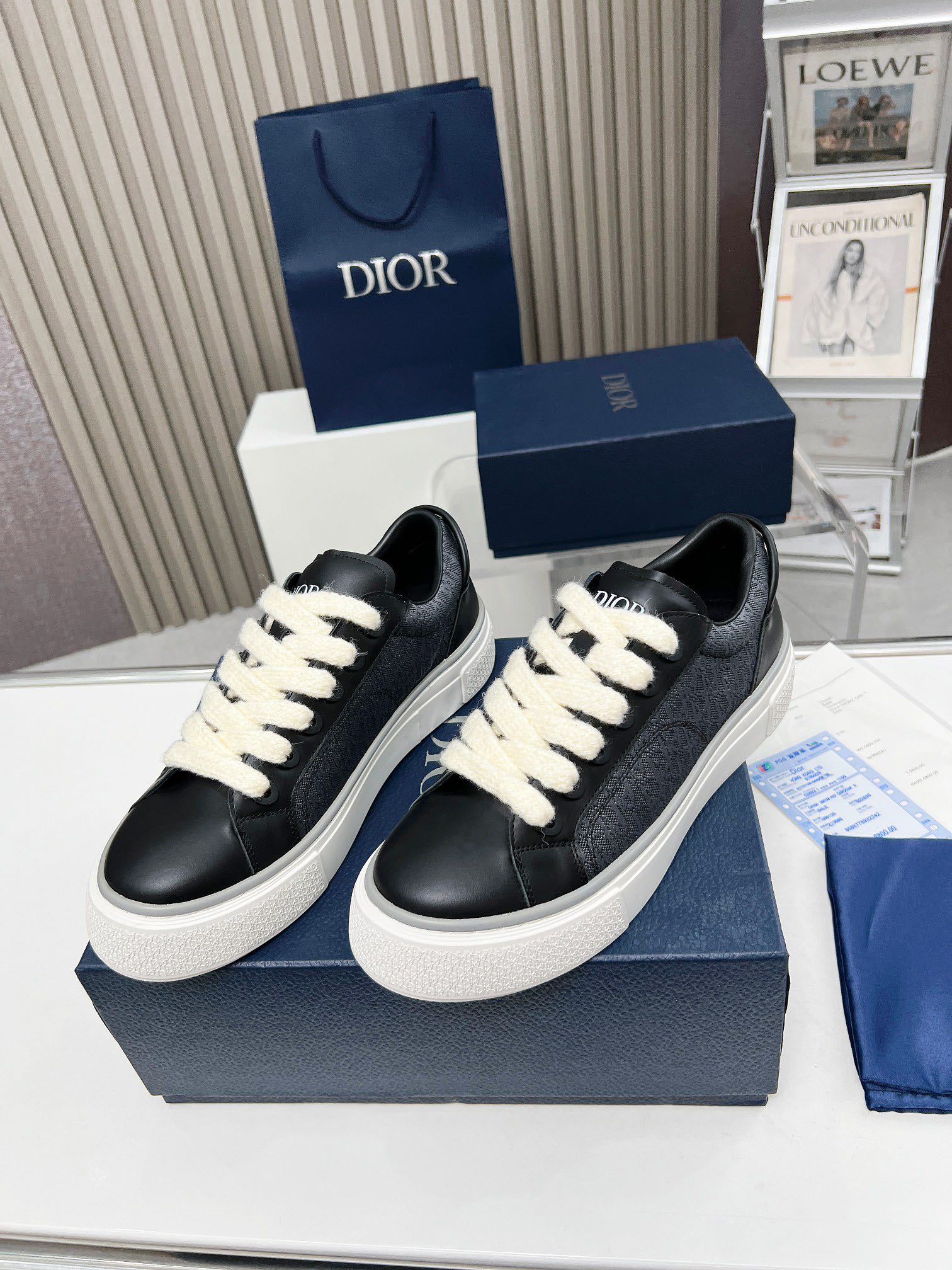 Precio real de fábrica $ DIOR Dior B33 deportivas de piel de vacuno lisa negra y parte superior con 