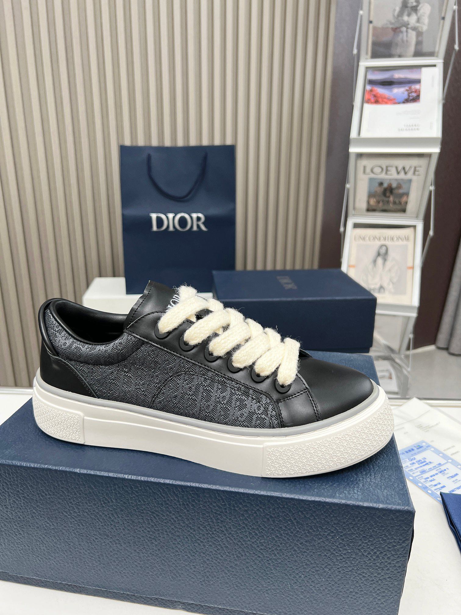 Precio real de fábrica $ DIOR Dior B33 deportivas de piel de vacuno lisa negra y parte superior con 
