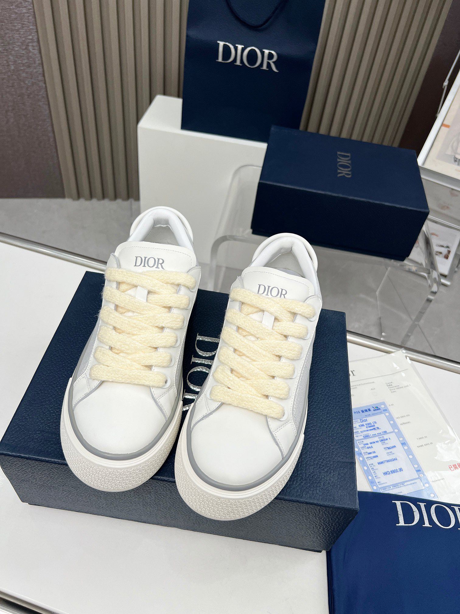 Precio real de fábrica $ DIOR Dior B33 deportivas de piel de vacuno lisa negra y parte superior con 
