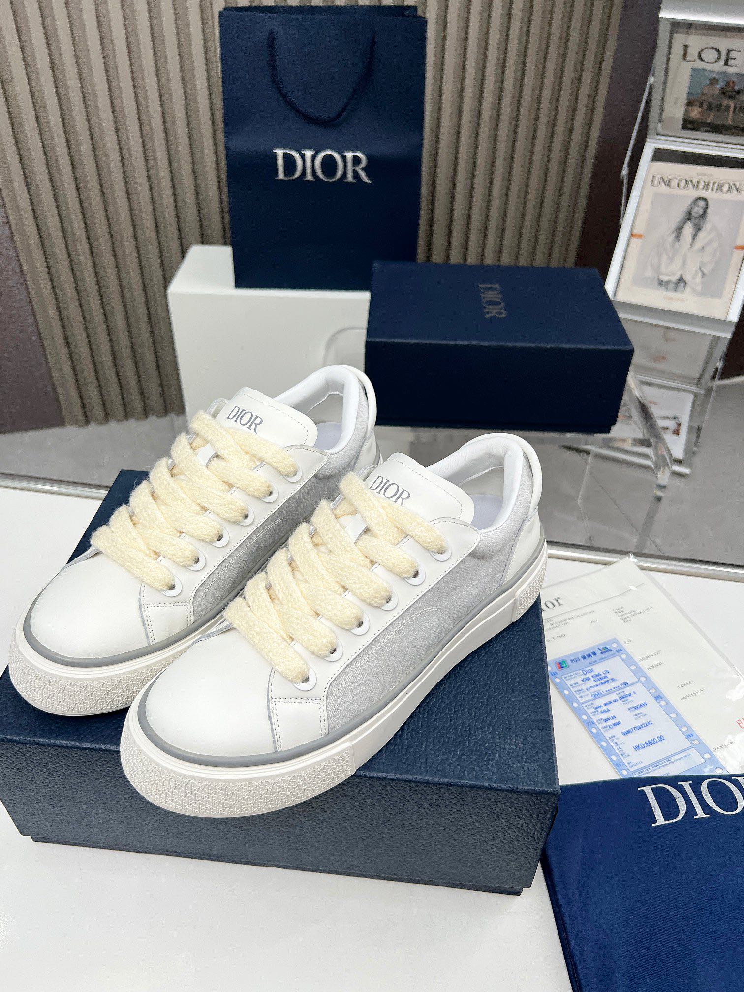 Precio real de fábrica $ DIOR Dior B33 deportivas de piel de vacuno lisa negra y parte superior con 