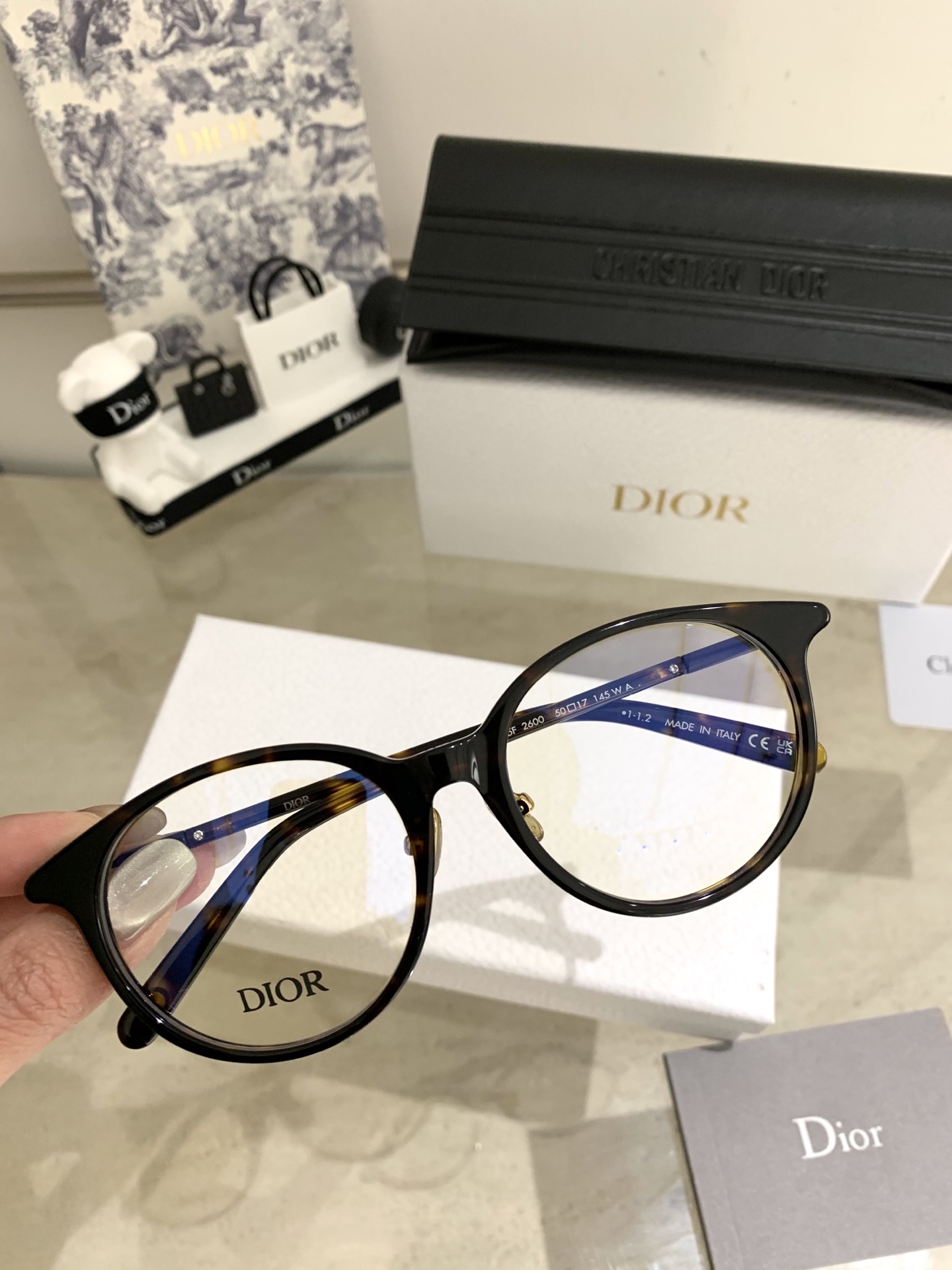 DIOR Eyewear Acetate Full Rim Round Tortoiseshell