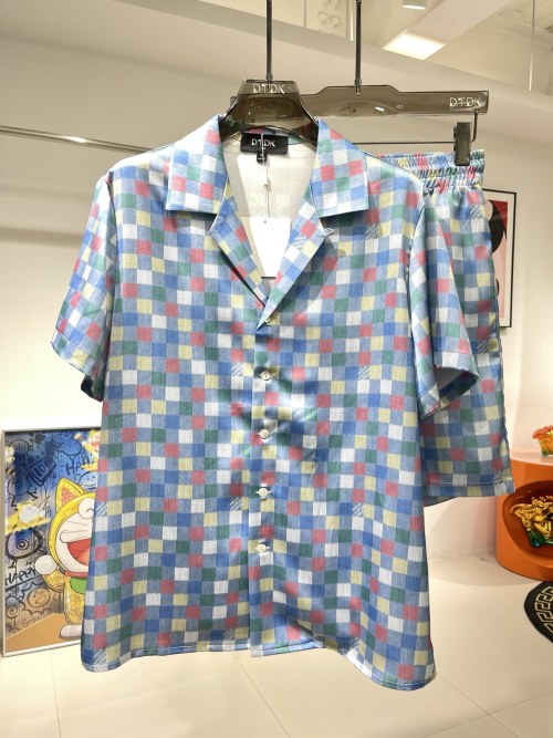 Macaron Checkered Shirt Set, Plant Fiber Fabric, Lightweight, Loose Fit 1 Macaron Checkered Shirt Set, Plant Fiber Fabric, Lightweight, Loose Fit