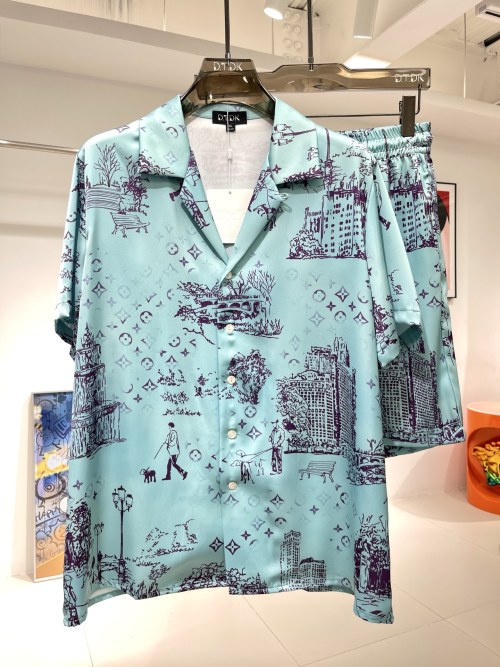 DTDK Men's Cityscape Print Shirt and Shorts Set - Comfortable and Stylish