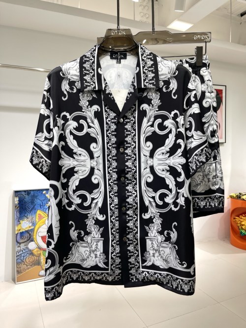 Baroque Rose Print Shirt Set, Silk-Like Fabric, Relaxed Fit, M-3XL Sizes 1 Baroque Rose Print Shirt Set, Silk-Like Fabric, Relaxed Fit, M-3XL Sizes
