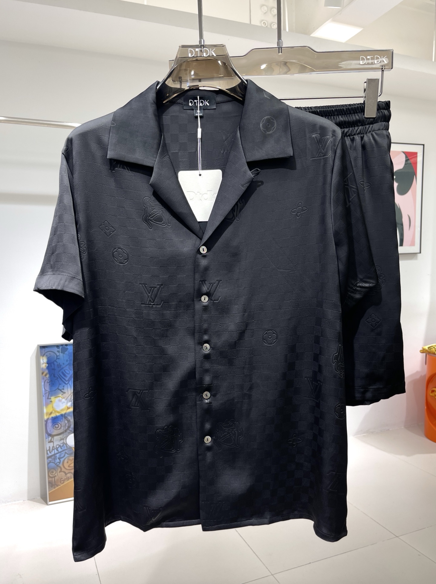 Ensemble Chemise et Short à Carreaux DTDk en Soie Douce pour Homme