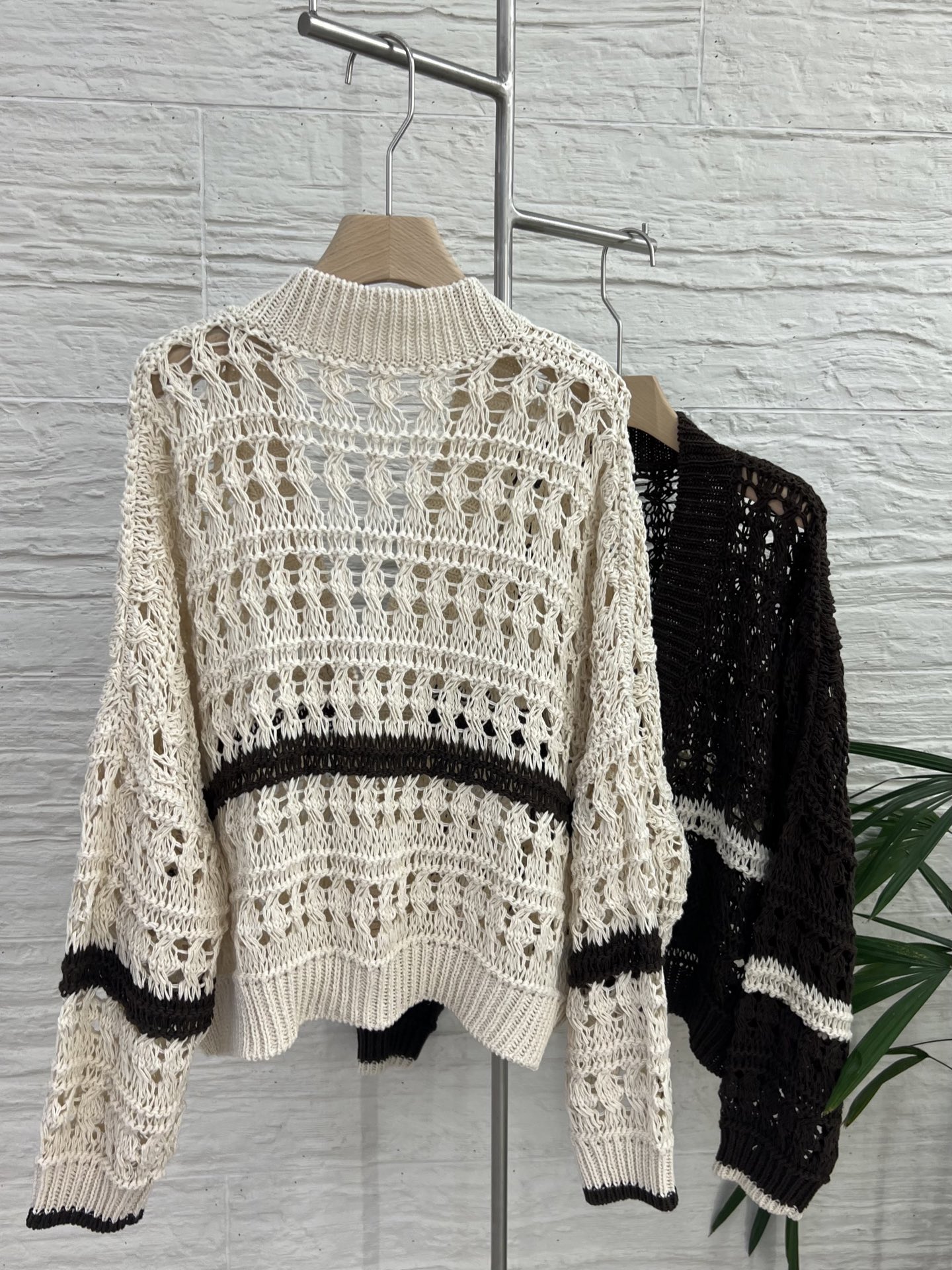 Women's Open Knit Cardigan - Cotton Linen Blend - Striped Detail 4 i1753072846747 8414 0 2