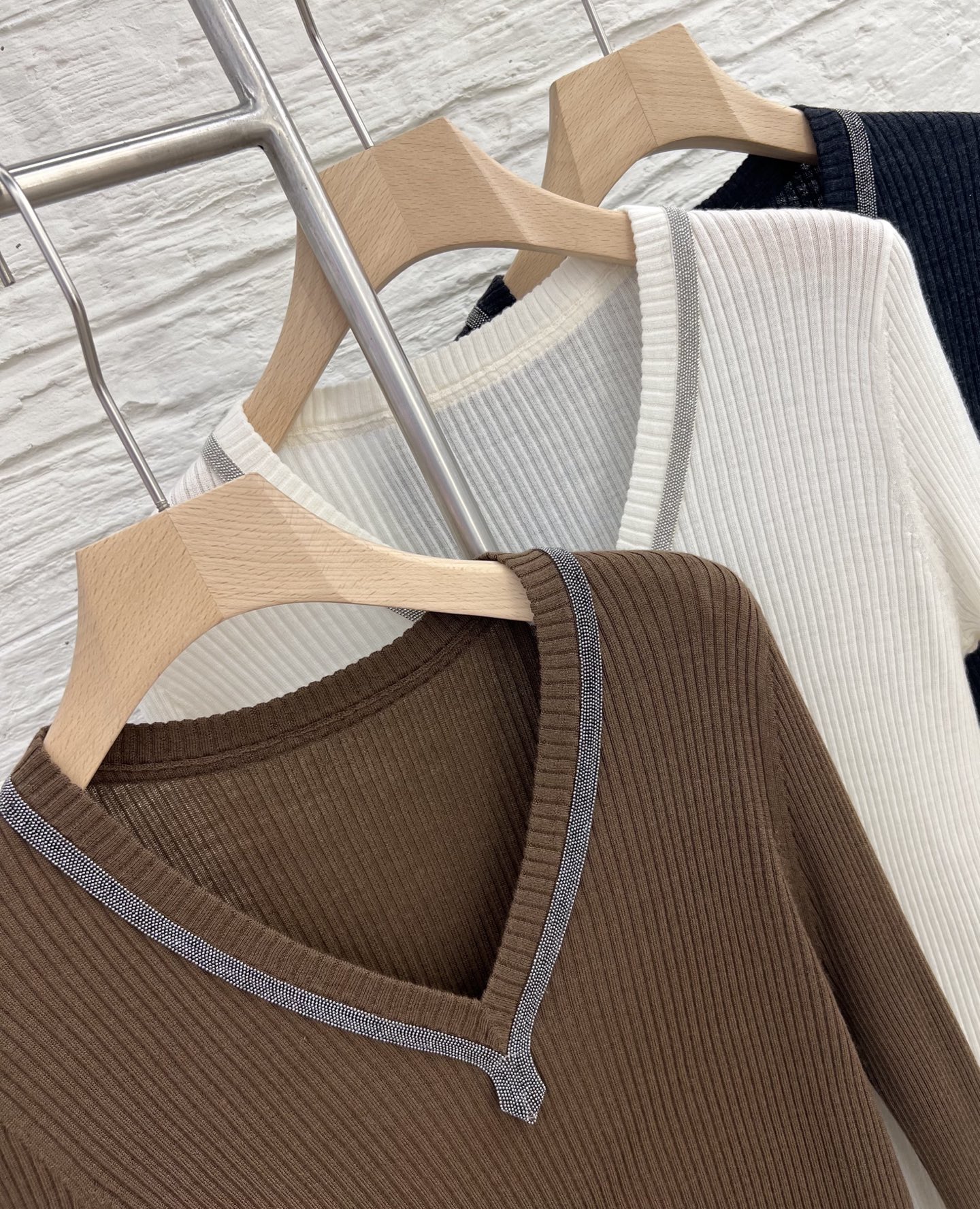 V-Neck Wool Blend Ribbed Knit Sweater for Women - Long Sleeve Pullover Top 5 i1753866469588 305 0 3