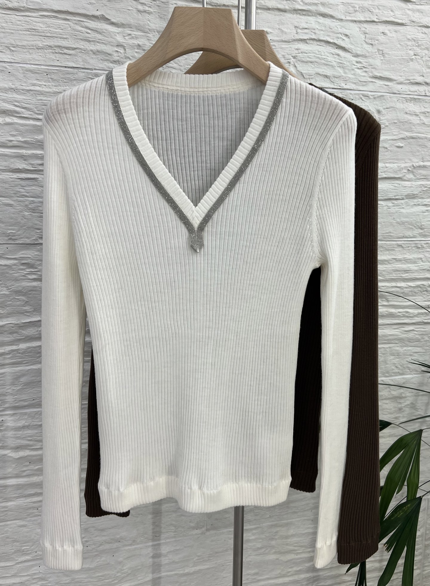 V-Neck Wool Blend Ribbed Knit Sweater for Women - Long Sleeve Pullover Top 10 i1753866469636 1878 0 7