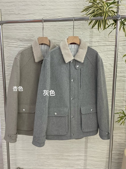 Men's Wool Blend Coat with Sherpa Collar, Gray and Beige, Sizes 46-52 1 Men's Wool Blend Coat with Sherpa Collar, Gray and Beige, Sizes 46-52