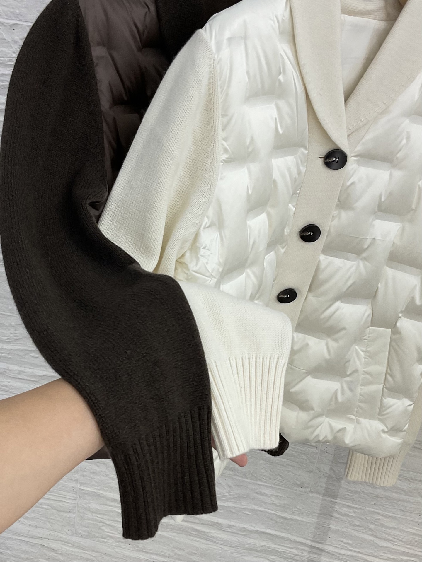 Elegant Women's Cashmere and Down Cardigan with Shawl Collar - White & Brown 9 i1756198230476 4104 0 7