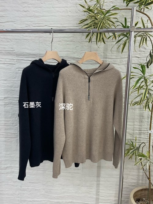 Hooded Cashmere Blend Sweater - BC Collection 2025 - Graphite Gray & Camel 1 Hooded Cashmere Blend Sweater - BC Collection 2025 - Graphite Gray & Camel
