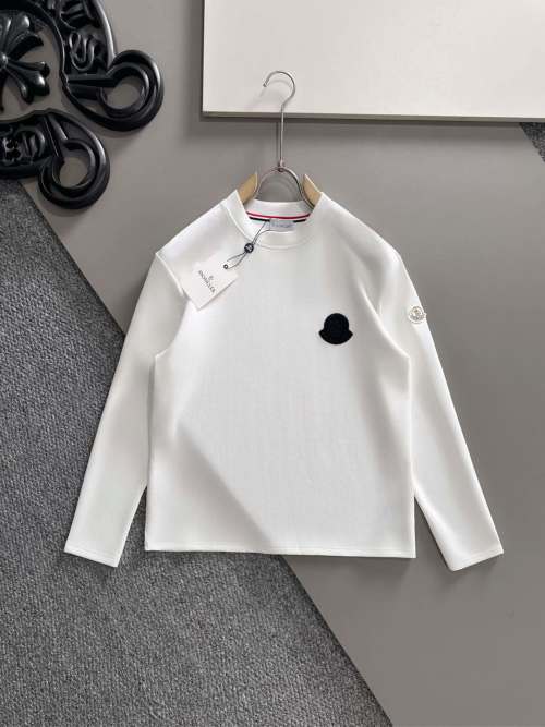 MONCLER Men's White Long Sleeve T-Shirt with Logo - Casual & Stylish 1 MONCLER Men's White Long Sleeve T-Shirt with Logo - Casual & Stylish