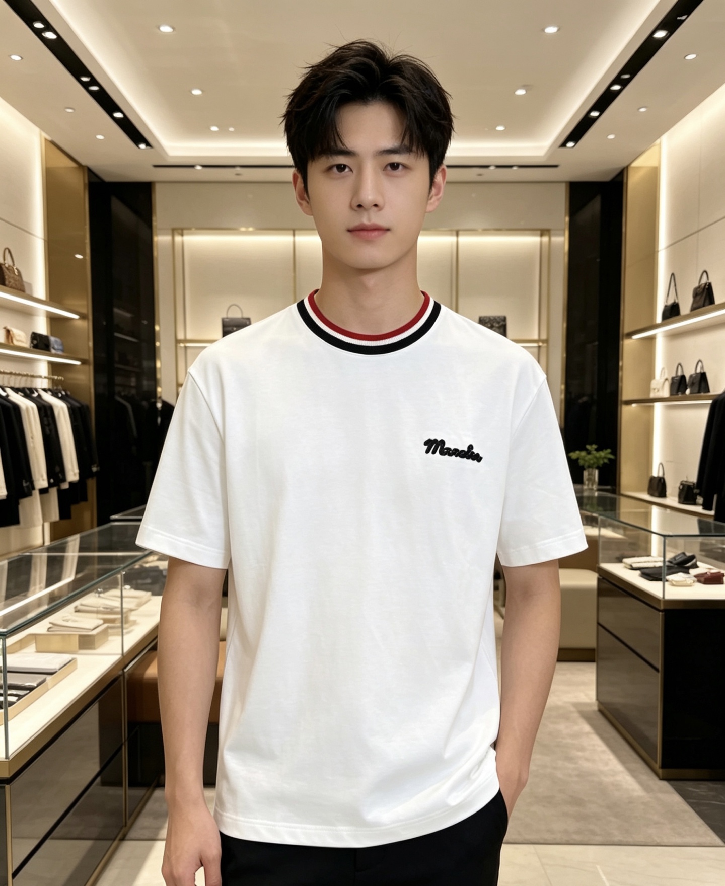 NO:839990,Moncler Mouth Mouth 2026ss Spring and Summer New Moncler Classic Contrast Collar T-Shirt | Black and White Two Colors A must-have basic ceiling for the spring and summer of 2026. The brand's iconic red and white webbing collar is self-recognizable. The handwritten embroidery logo is low-key and exquisite. It is paired with high-count cotton fabrics. It drape and is stiff but not soft.  Slightly loose off-the-shoulder tailoring modifies the shoulder line, the same style for men and women regardless of body shape, black/white two-color suitable for all spring and summer dressing scenes, easy to achieve a relaxed and elegant feeling Size S-XXL, Moncler, tees, t-shirt,19860909Moncler 蒙口 2026ss春夏新款 Moncler经典撞色领T恤 | 黑白双色 2026年春夏必入的基础款天花板,品牌标志性红白织带领口自带辨识度 手写体刺绣Logo低调精致,搭配高支棉面料,垂坠挺括不软塌 微宽松落肩剪裁修饰肩线,男女同款不挑身材,黑/白双色适配所有春夏穿搭场景,轻松拿捏松弛贵气感 码数S-XXL,,Moncler,tees，t-shirt,,Men's clothing