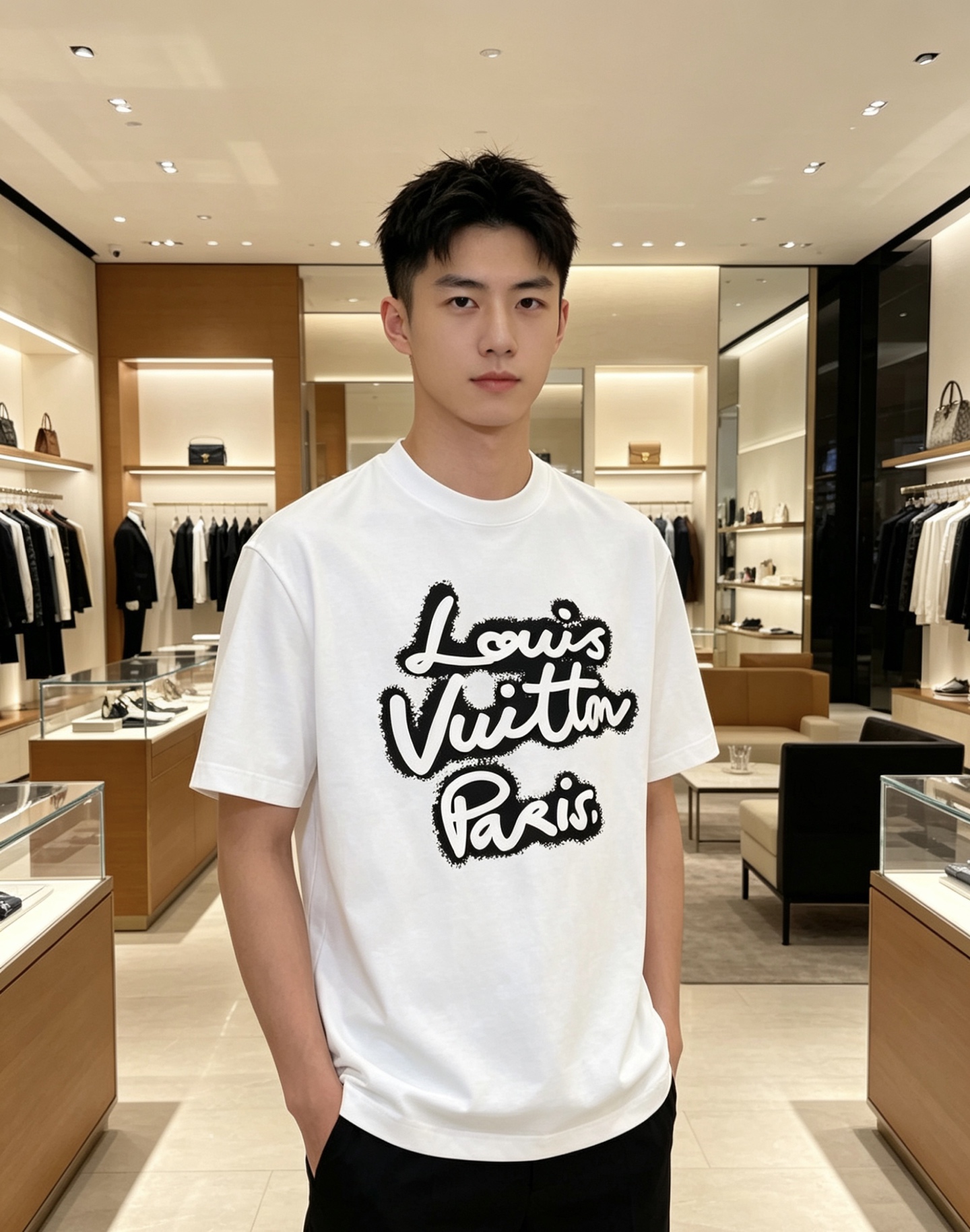 LV 2026ss 春夏新款首发专柜最新款短袖圆领T恤 高端订制 设计前卫时尚！品牌logo重工艺设计 