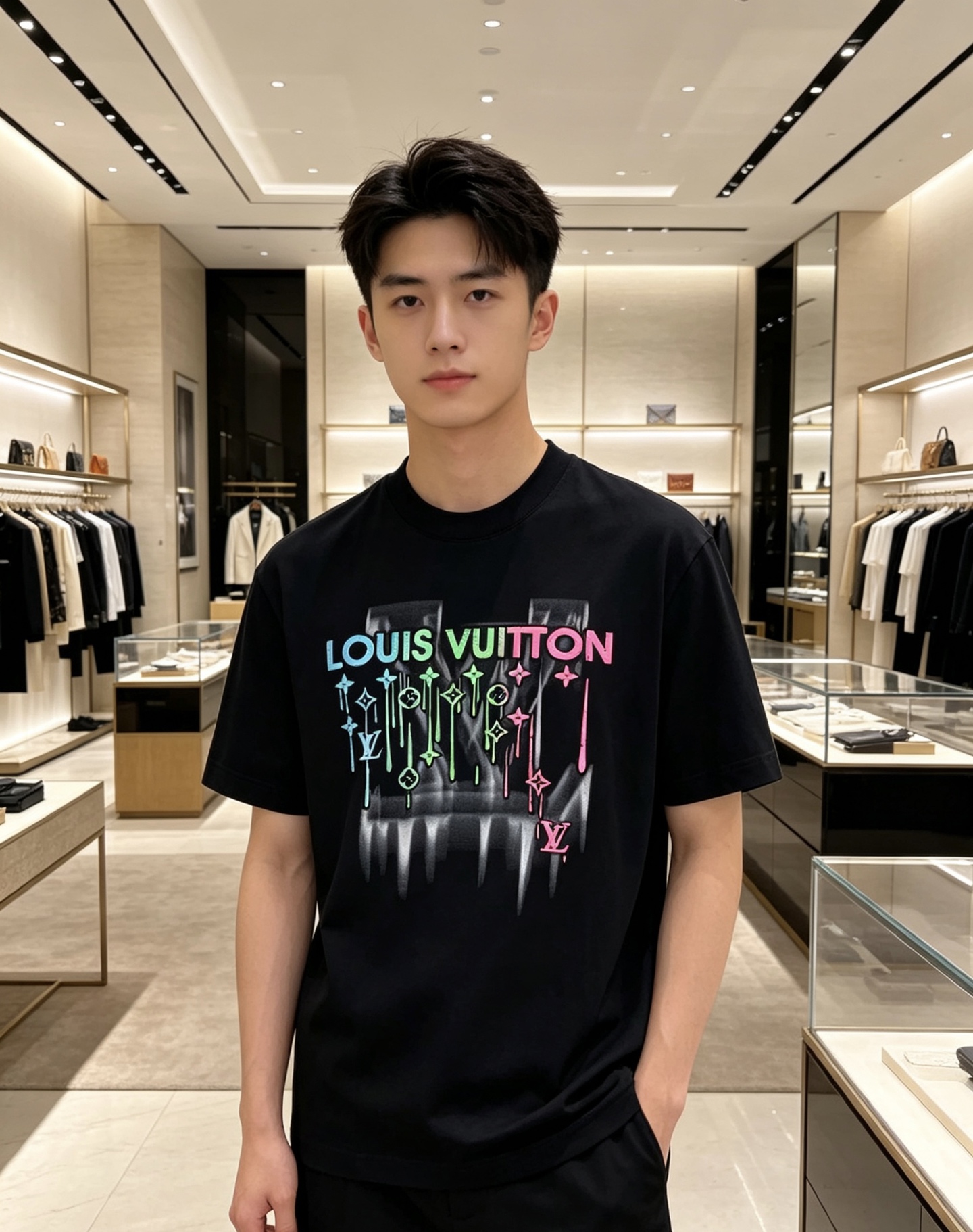 LV 2026ss 春夏新款首发专柜最新款短袖圆领T恤 高端订制 设计前卫时尚！品牌logo重工艺设计 