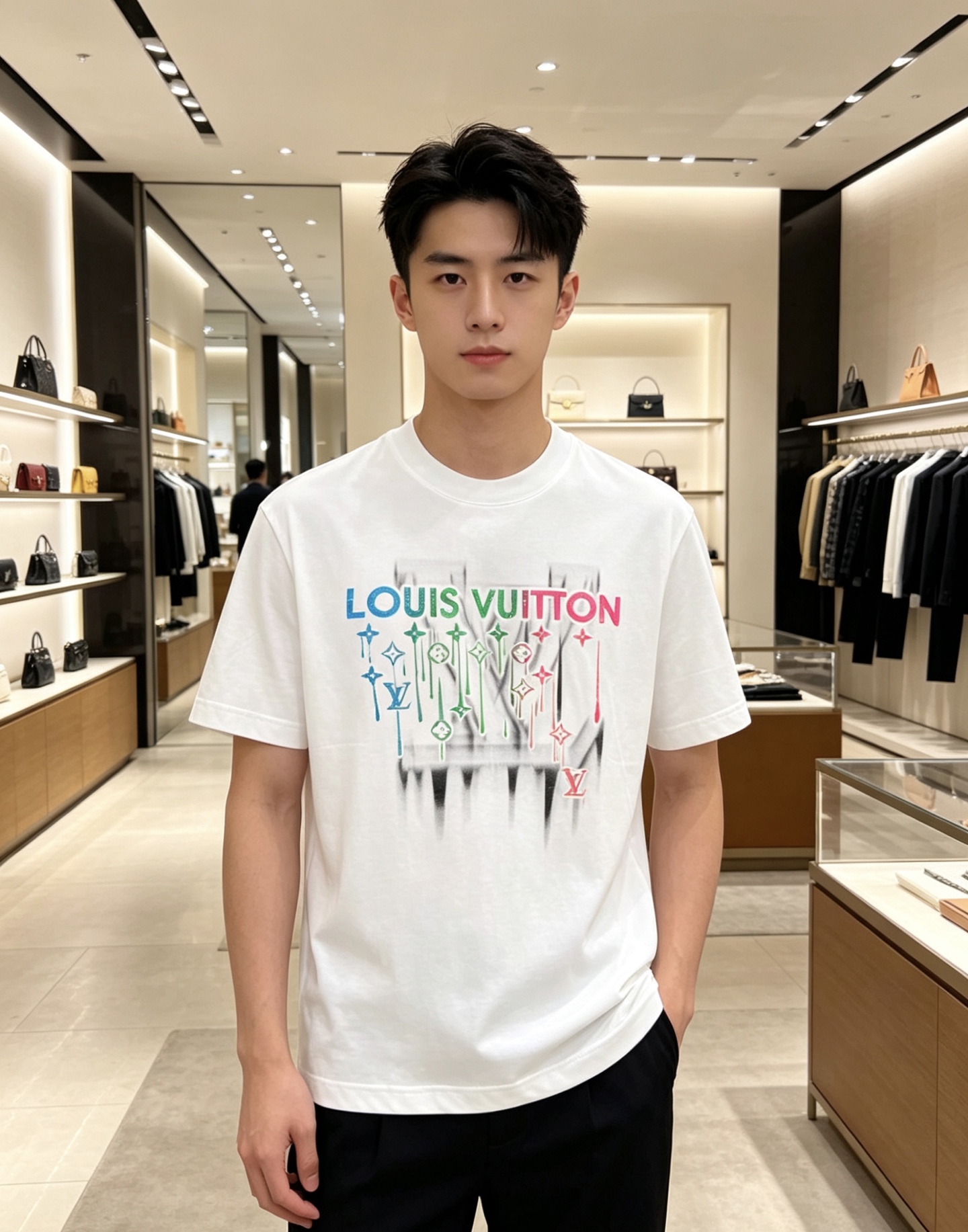 LV 2026ss 春夏新款首发专柜最新款短袖圆领T恤 高端订制 设计前卫时尚！品牌logo重工艺设计 