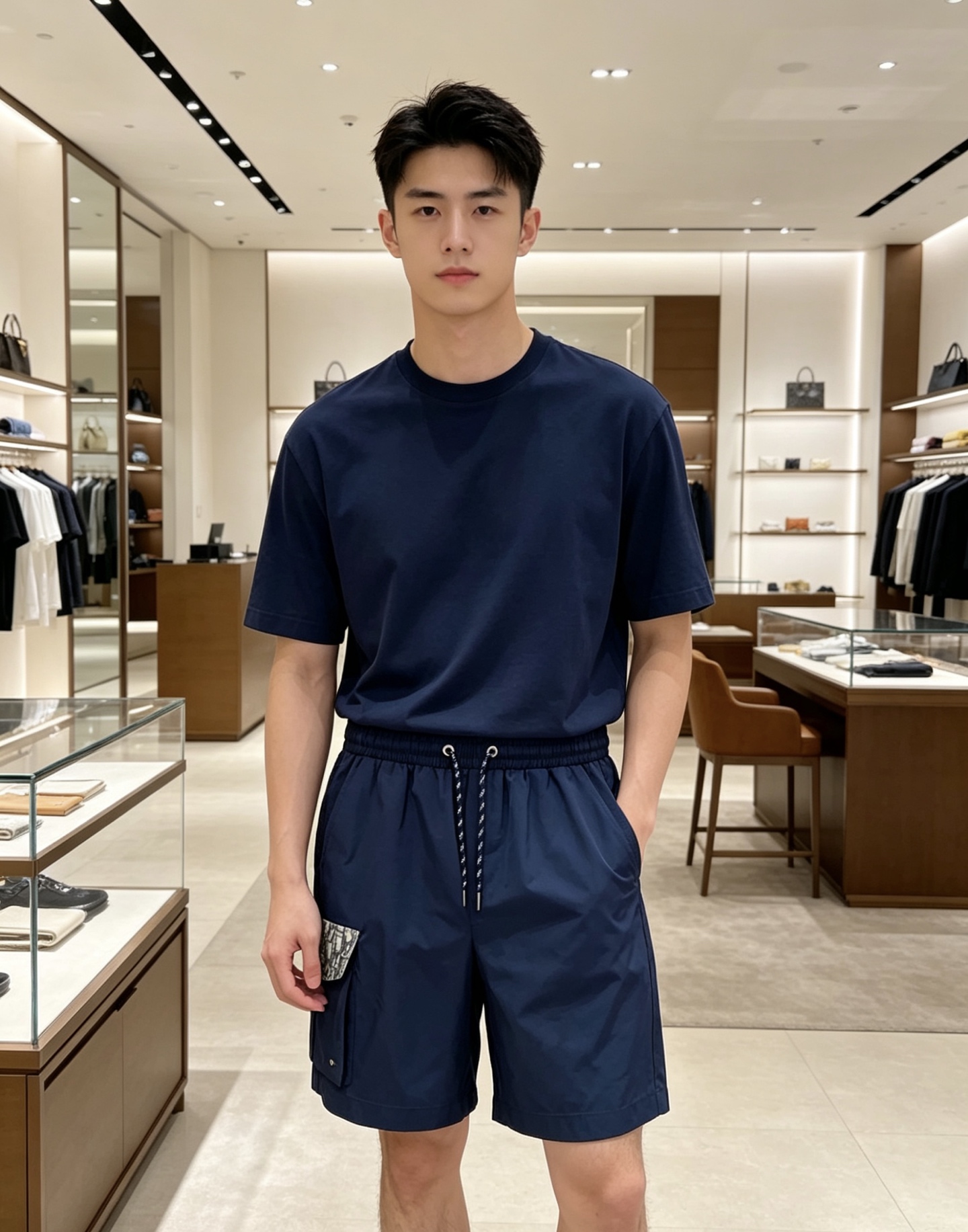 Dior 迪奥 2026ss夏季Oblique老花拼接休闲短裤，藏青/灰双色可选，以品牌标志性老花元素与