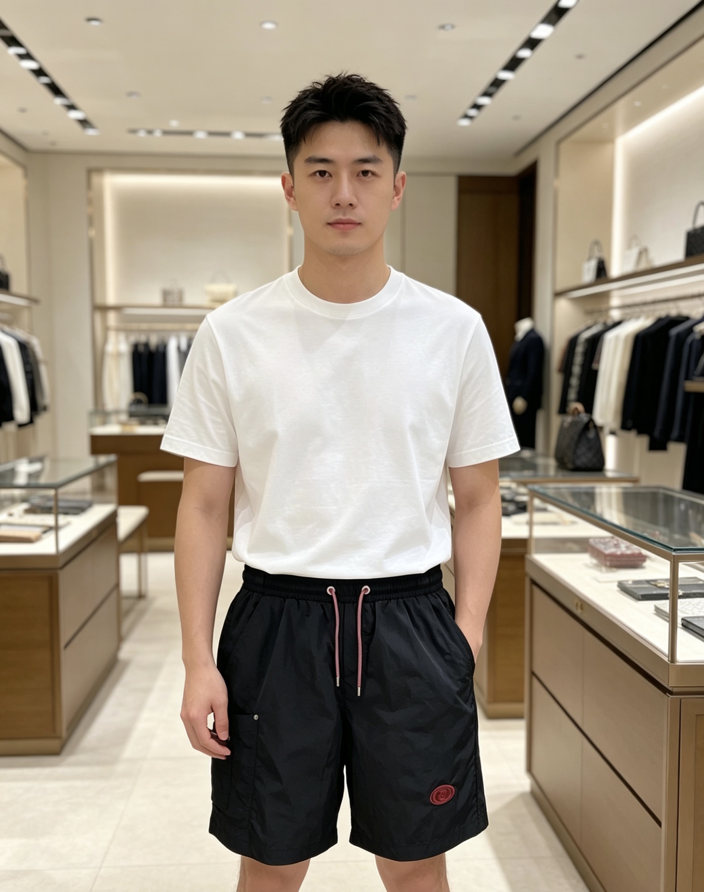 Gucci 古奇 2026ss夏季撞色抽绳休闲短裤，黑/米白双色可选，以品牌标志性酒红撞色重构夏日休闲美