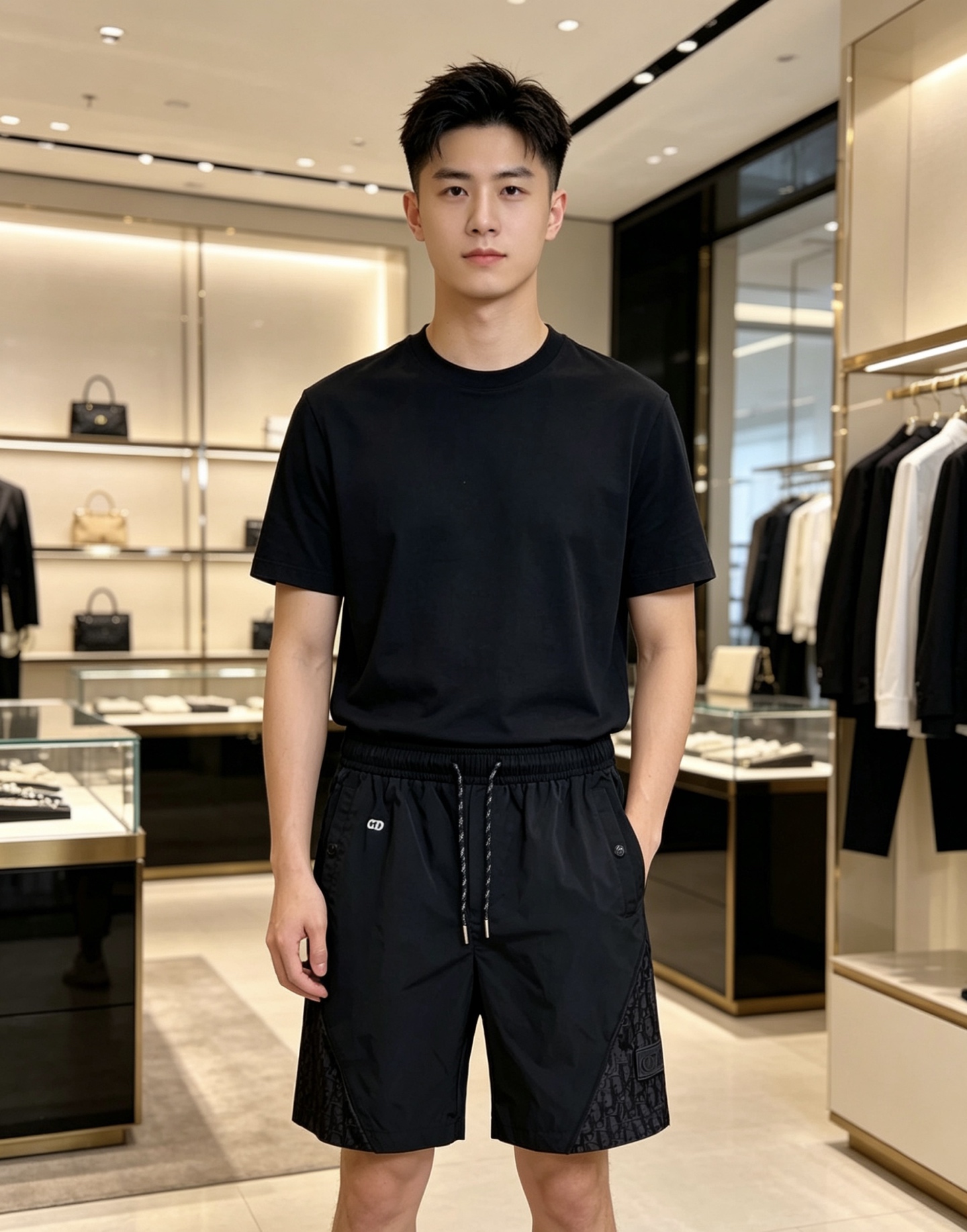 Dior 迪奥 2026ss夏季Oblique老花拼接系列休闲短裤，黑/咖双色可选，把品牌标志性元素与机
