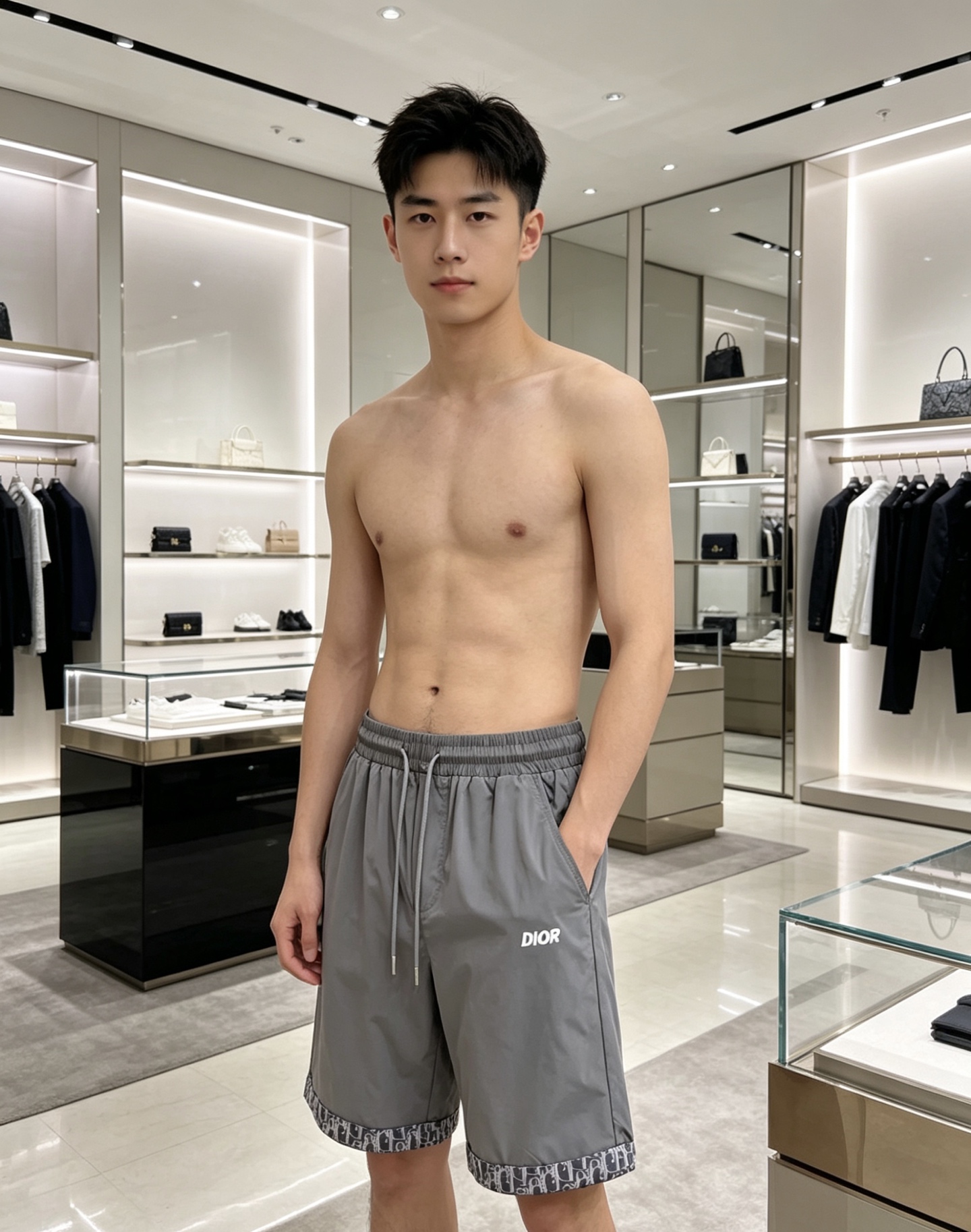 NO:840026,Dior Dior  The 2026ss summer limited edition Oblique presbyopic patchwork casual shorts cleverly combine the brand's iconic elements with modern functional tailoring. Made of high-density anti-wrinkle nylon fabric, the upper body is light and breathable, with a drapey texture, and is not afraid of the sweltering summer heat. The waistband is designed with elastic drawstrings and metal rope head details for comfort.  Comfortable and sophisticated; the iconic Oblique cuffing design on the legs of the trousers is a low-key way to inject brand recognition. It is matched with the eye-catching Dior letter logo on the front and the CD badge pocket on the back, and is full of details. The loose straight version modifies the leg shape, and can easily create a relaxed and high-quality style whether it is for vacation or daily wear.  Color Black Gray Size 48-56,,dior,dior,shorts,19860909Dior 迪奥 2026ss夏季限定Oblique老花拼接休闲短裤,将品牌标志性元素与现代机能剪裁巧妙融合.甄选高密抗皱尼龙面料打造,上身轻薄透气,自带垂坠质感,无惧夏日闷热.腰头采用松紧抽绳设计,搭配金属绳头细节,兼顾舒适与精致；裤脚标志性Oblique老花翻边设计,低调注入品牌辨识度,搭配正面醒目Dior字母标识与背面CD徽章口袋,细节拉满.宽松直筒版型修饰腿型,无论是度假出行还是日常穿搭,都能轻松塑造松弛高级的质感格调. 颜色黑色 灰色 码数48-56,,dior,dior,shorts,,Men's clothing