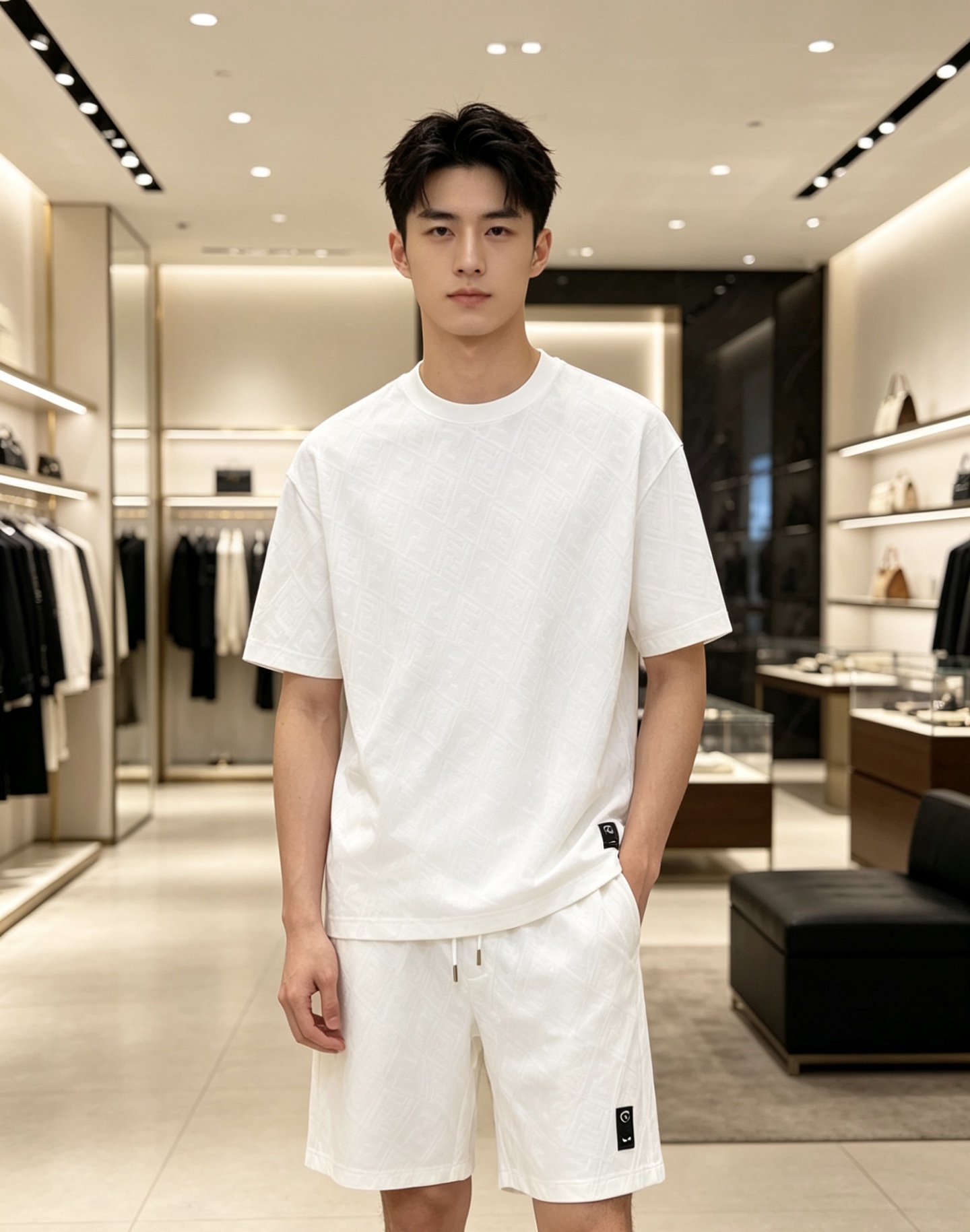 NO:840043,/set Fendi Fendi 2026ss latest spring and summer suit, same style for men and women, classic full-print design short-sleeved T-shirt shorts suit, customized pure cotton fabric, soft to the touch, comfortable to wear, fine workmanship. The upper body effect is incomparably handsome, color black white code number 48-56,,fendi,fendi,shorts,T-shirt,tees,t-shirt,19860909/套 Fendi 芬迪 2026ss春夏最新款套装,男女同款,经典满印设计短袖T恤短裤套装,定制纯棉面料,手感柔软,穿着舒适,做工精细.上身效果无敌帅气, 颜色黑色 白色 码数48-56,,fendi,fendi,shorts,T-shirt,tees，t-shirt,,Men's clothing
