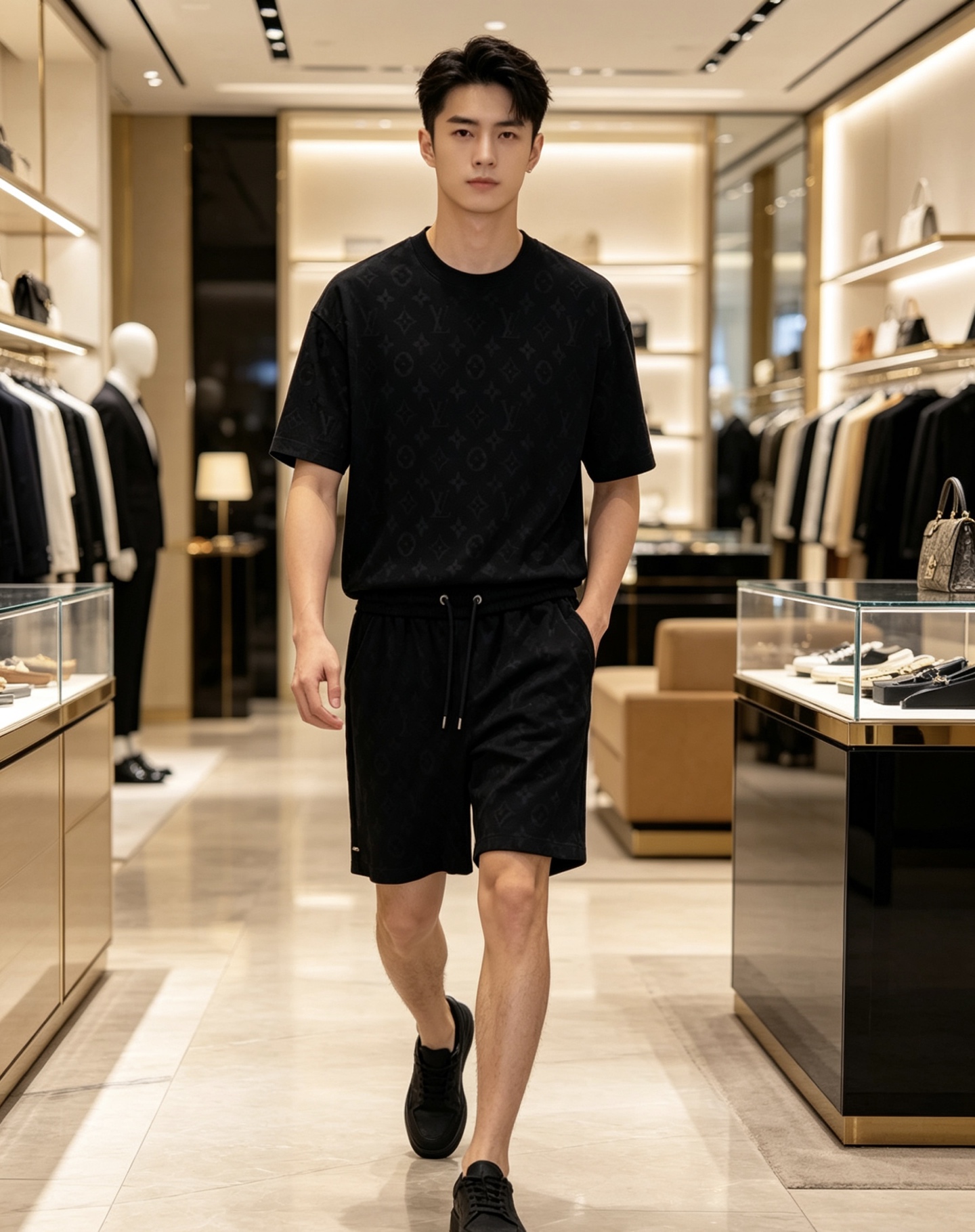 NO:840031,/Set LV 2026ss latest spring and summer suit, classic design short-sleeved T-shirt shorts suit, customized pure cotton jacquard fabric, soft to the touch, comfortable to wear, fine workmanship. The upper body effect is incomparably handsome, size M-XXL,, louis vuitton, shorts, T-shirt, tees, t-shirt,19860909/套 LV 2026ss春夏最新款套装,经典设计短袖T恤短裤套装,定制纯棉提花面料,手感柔软,穿着舒适,做工精细.上身效果无敌帅气,码数M-XXL,,louis vuitton,shorts,T-shirt,tees，t-shirt,,Men's clothing