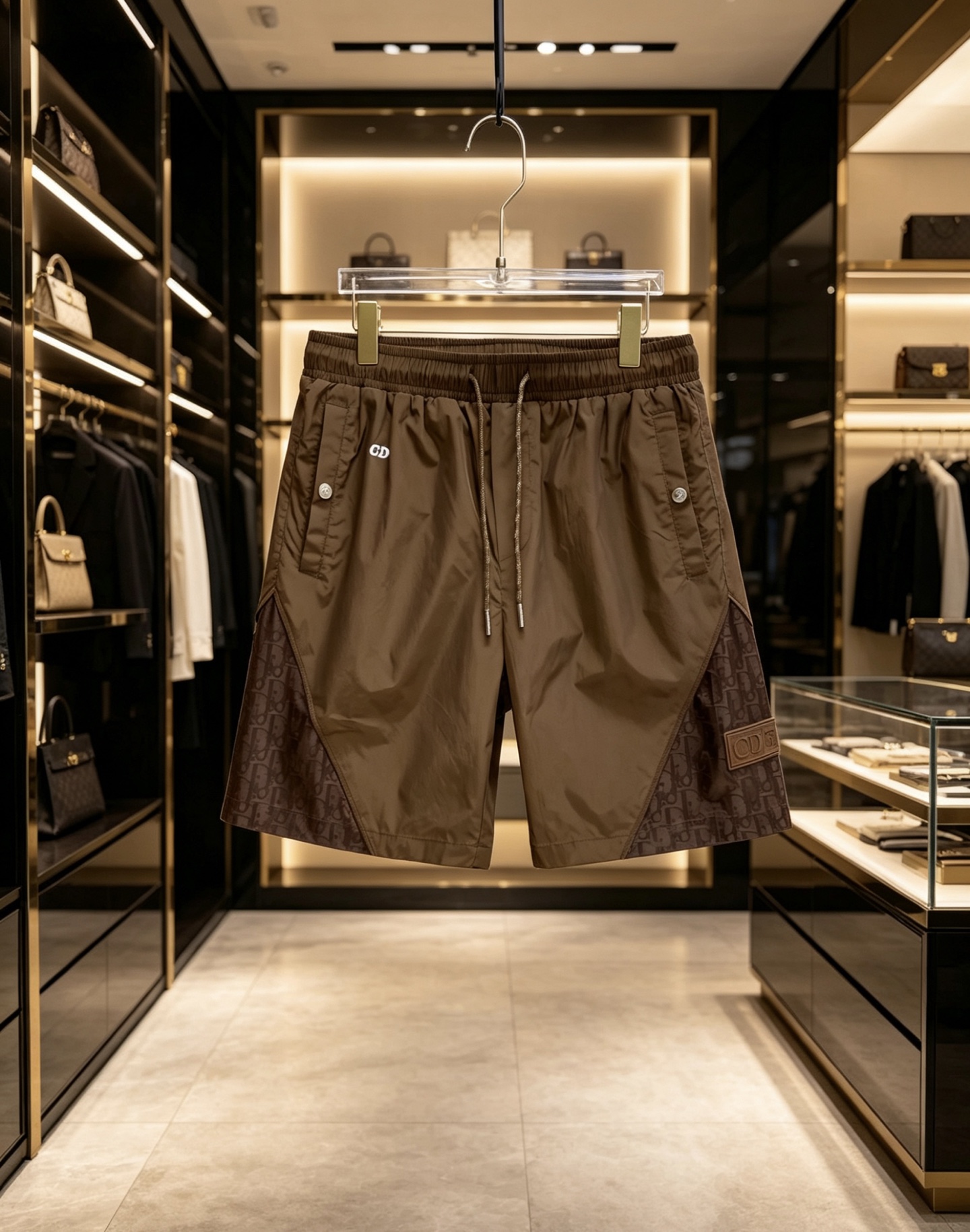 NO:847467,Dior Dior  2026ss summer Oblique presbyopic splicing series casual shorts, available in black/coffee colors, combine the brand's iconic elements with functional tailoring to create a new texture. Made of high-density anti-wrinkle nylon fabric, the upper body is light and breathable, with a smooth drape, without fear of summer heat and wrinkles; the waistband adopts a two-color drawstring elastic design  , with exquisite rope details, taking into account both comfort and sophistication. The Oblique presbyopia stitching on both sides of the pants, the HD logo on the front, and the three-dimensional DIOR patch pocket on the back are low-key to inject brand recognition. The neat straight silhouette modifies the leg shape. Whether it is daily life in the city or on vacation, you can easily wear a relaxed and noble summer style.  Color black coffee code number 48-56, dior, dior, shorts,19860909Dior 迪奥 2026ss夏季Oblique老花拼接系列休闲短裤,黑/咖双色可选,把品牌标志性元素与机能剪裁玩出了新质感.甄选高密抗皱锦纶面料打造,上身轻薄透气,自带顺滑垂坠感,无惧夏日闷热与褶皱；腰头采用双色抽绳松紧设计,搭配精致绳头细节,兼顾舒适与精致度.裤身两侧的Oblique老花拼接与正面HD标识、背面立体DIOR贴袋,低调注入品牌辨识度,利落直筒版型修饰腿型,无论是都市日常还是度假出行,都能轻松穿出松弛显贵的夏日格调. 颜色黑色 咖色 码数48-56,,dior,dior,shorts,,Men's clothing