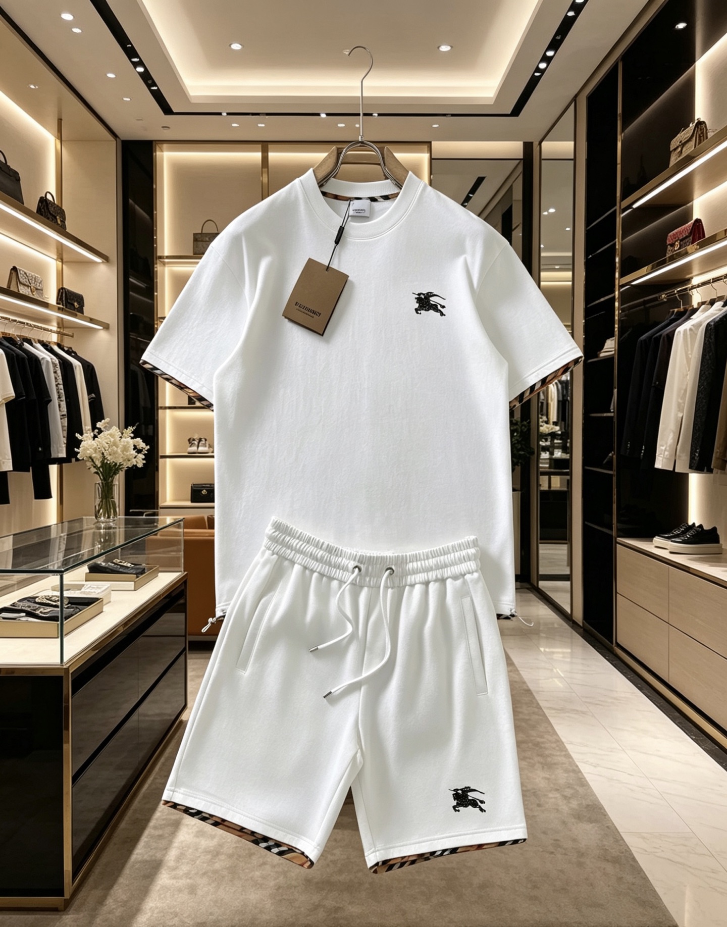 NO:847476,/set Burberry Burberry 2026ss latest spring and summer suit, same style for men and women, classic design short-sleeved T-shirt shorts suit, customized pure cotton fabric, soft to the touch, comfortable to wear, fine workmanship. The upper body effect is invincible and handsome, color white, code number 48-56,, burberry, burberry, shorts, T-shirt, tees, t-shirt,19860909/套 Burberry 巴宝莉 2026ss春夏最新款套装,男女同款,经典设计短袖T恤短裤套装,定制纯棉面料,手感柔软,穿着舒适,做工精细.上身效果无敌帅气, 颜色白色 码数48-56,,burberry,burberry,shorts,T-shirt,tees，t-shirt,,Men's clothing
