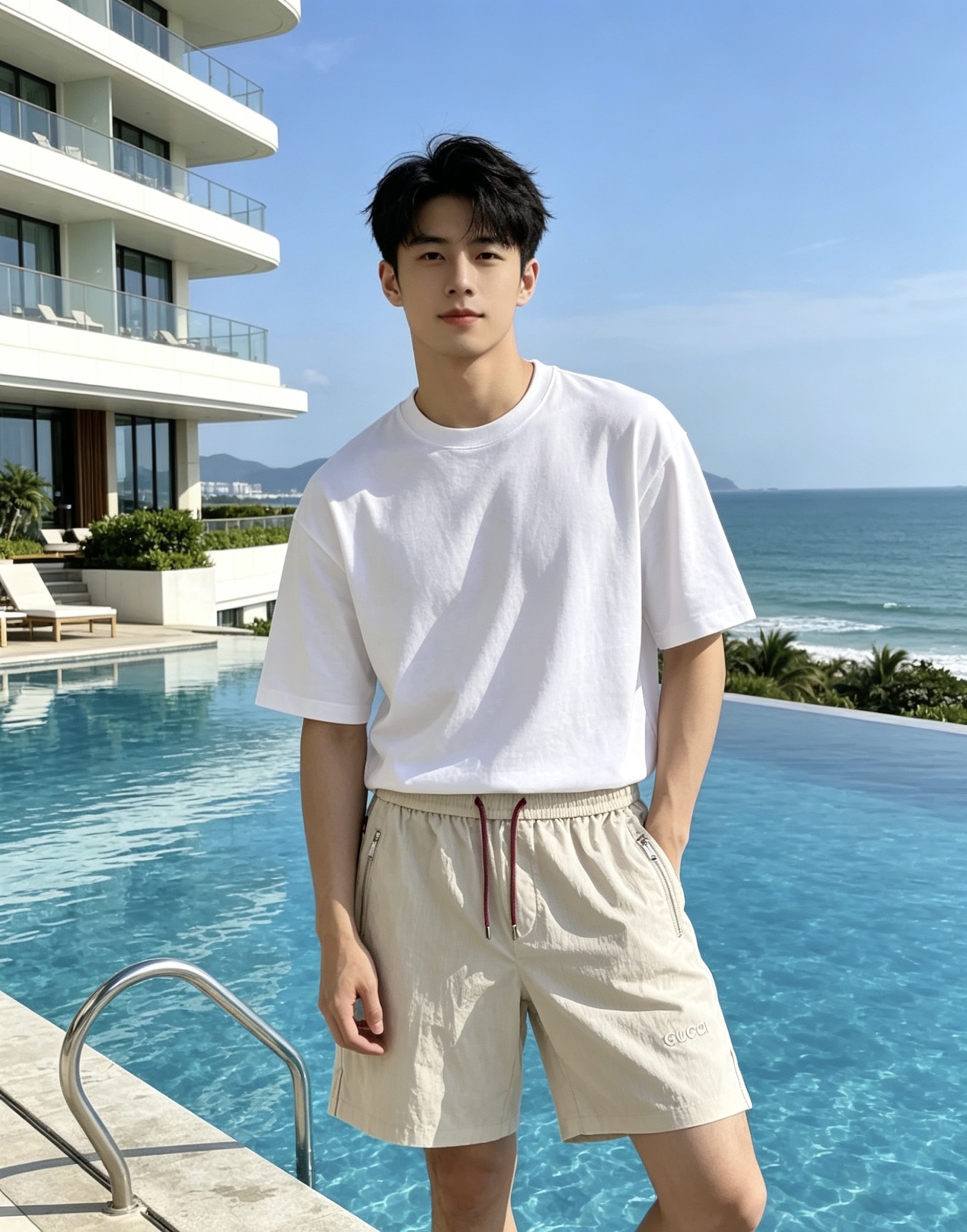 NO:856530,Gucci Gucci  The 2026ss summer limited edition contrasting color drawstring casual shorts cleverly combine the brand's classic webbing elements with refreshing functional style. They are available in navy blue/off-white and are suitable for a variety of summer styles. Made of high-density wrinkled nylon fabric, they are lightweight and breathable. The upper body is draped and stylish, without fear of stuffiness and wrinkles; the waistband is designed with a contrasting pink drawstring  Designed with classic red and green webbing details on the side, the brand genes can be recognized at a glance. The front zipper pocket is both practical and neat. The GUCCI letter logo on the front and the metal badge pocket on the back are low-key. The loose straight version modifies the leg shape. Whether you are commuting in the city or traveling on vacation, you can easily create a relaxed and noble summer style.  Color: navy blue, off-white, size 48-56,,gucci,shorts,19860909Gucci 古奇 2026ss夏季限定撞色抽绳休闲短裤,将品牌经典织带元素与清爽机能风巧妙融合,藏青/米白双色可选,适配多元夏日风格.甄选高密皱感尼龙面料打造,自带轻量透气属性,上身垂坠有型,无惧闷热与褶皱；腰头撞色粉调抽绳设计,搭配侧边经典红绿织带细节,一眼识别品牌基因.前侧拉链口袋兼顾实用与利落,正面GUCCI字母标识与背面金属徽章口袋低调点题,宽松直筒版型修饰腿型,无论是都市通勤还是度假出行,都能轻松塑造松弛显贵的夏日格调. 颜色藏青 米白 码数48-56,,gucci,shorts,,Men's clothing