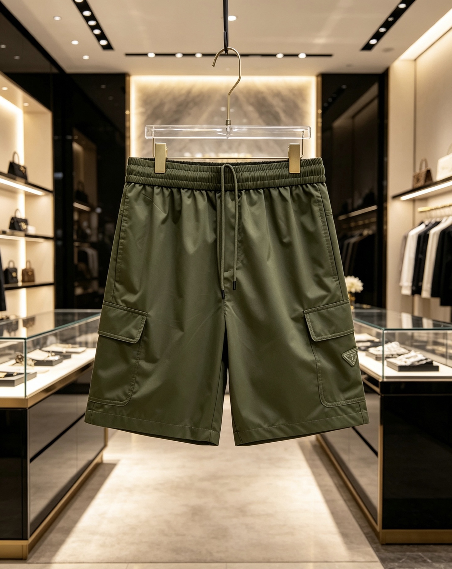 NO:931605,Prada Prada 2026 spring and summer new style!  Tencel-like drape cargo shorts, directly welded to the summer wardrobe!  The upgraded fabric is not stiff nylon, but a thin satin nylon with a soft light like Tencel. It is smooth on the hand and has a full drape. It is breathable and not sweaty in summer. The large work pocket design is practical and has a sense of street cool. The iconic triangle logo on the side low-key highlights the brand DNA. Military green/black two-color options, the military green is retro and eye-catching, and the black is versatile and slimming. The loose straight version is suitable for both boys and girls regardless of body shape!  Code number 48-56,,prada,prada,shorts,19860909Prada 普拉达 2026春夏新款！天丝感垂坠工装短裤,直接焊在夏日衣柜！ 面料升级不是硬挺尼龙,是带天丝般柔光的轻薄缎面尼龙,上手滑溜溜,垂坠感拉满,夏天穿透气不闷汗 工装大口袋设计,实用又自带街头酷感 侧边标志性三角标,低调彰显品牌DNA 军绿/黑色双色可选,军绿复古吸睛,黑色百搭显瘦 宽松直筒版型,不挑身材,男生女生都能轻松驾驭！ 码数48-56,,prada,prada,shorts,,Men's clothing