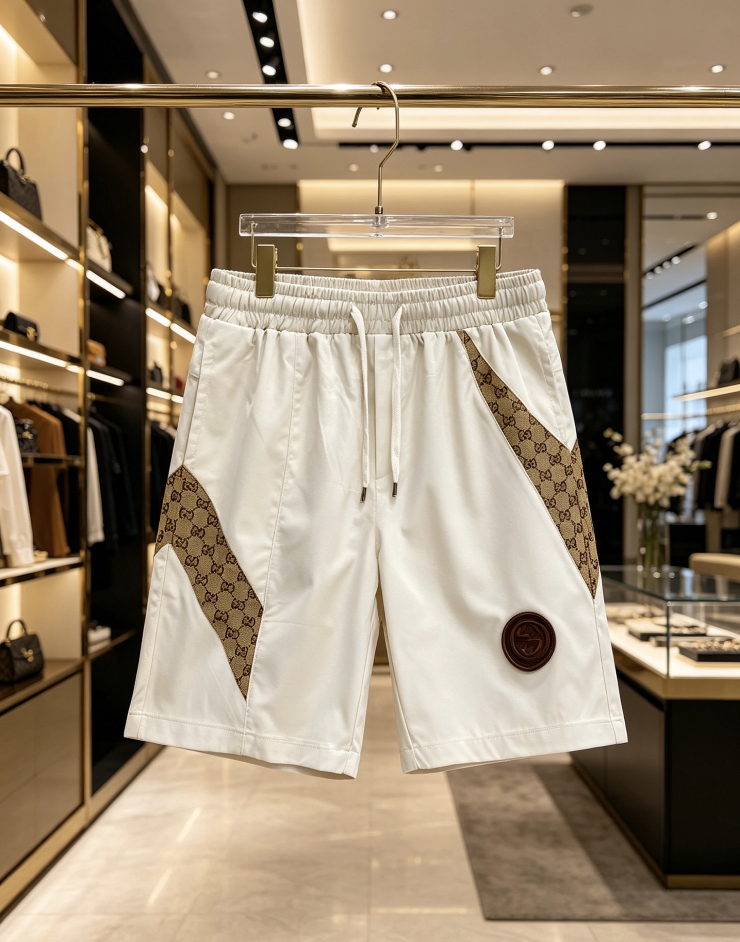 NO:931617,Gucci 1911 Gucci new spring and summer presbyopic shorts, welded directly into the summer wardrobe!  Classic GG presbyopic twill stitching, full of recognition, and the upper body has a retro and high-end feel. High-count breathable fabrics, stiff but not soft, refreshing and not sweaty in summer. Elastic drawstring waistband + loose straight cut, suitable for both men and women regardless of body shape. Off-white/charcoal black two-color optional, white is refreshing and reduces age, black is versatile and slimming, close your eyes without stepping on the thunder!  Code number 48-56,,gucci,gucci,shorts,19860909古驰1911 Gucci春夏新款老花短裤,直接焊在夏日衣柜里！ 经典GG老花斜纹拼接,辨识度拉满,上身自带复古高级感 高支透气面料,挺括不软塌,夏天穿清爽不闷汗 松紧抽绳腰头+宽松直筒剪裁,不挑身材,男女都能搭 米白/炭黑双色可选,白的清爽减龄,黑的百搭显瘦,闭眼入不踩雷！ 码数48-56,,gucci,gucci,shorts,,Men's clothing
