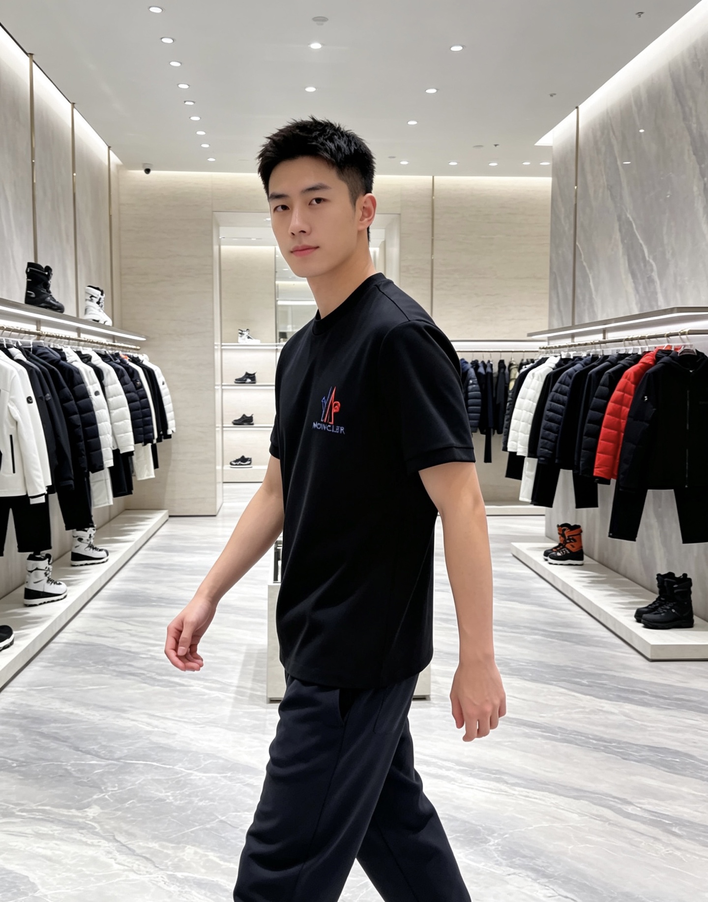 Moncler 蒙口 2026秋冬新品短袖打底T恤 极简圆领剪裁，空气层重磅面料软糯挺括 胸前彩色刺绣标识低调有质感，不