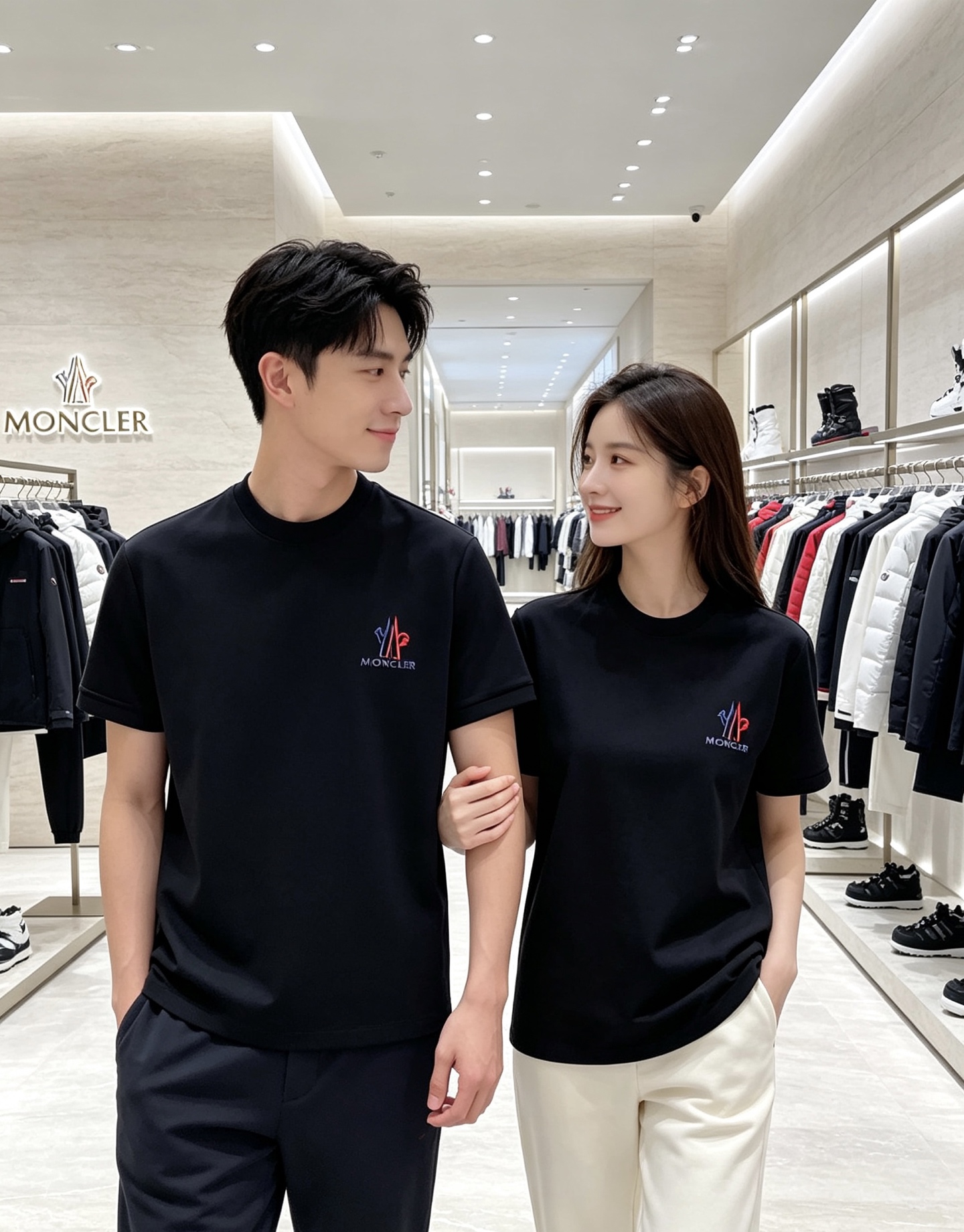 Moncler 蒙口 2026秋冬新品短袖打底T恤 极简圆领剪裁，空气层重磅面料软糯挺括 胸前彩色刺绣标识低调有质感，不