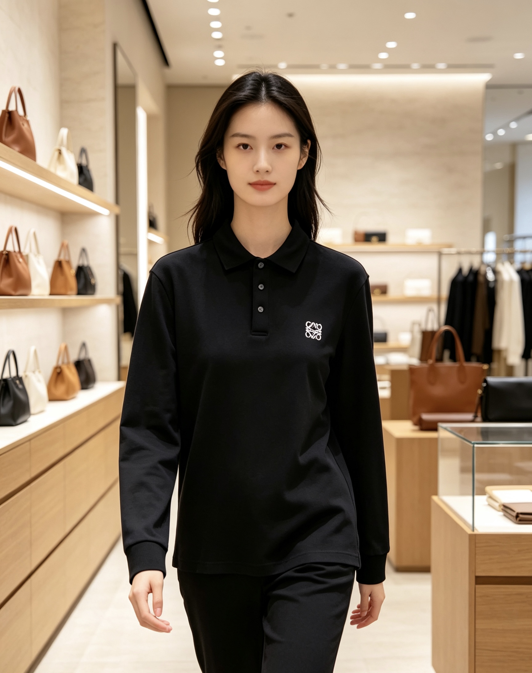 ✨Loewe 罗意威 2026秋冬新款刺绣长袖Polo，细腻珠地棉面料，透气挺括，久穿不易起皱变形 经典翻领三粒扣，版型