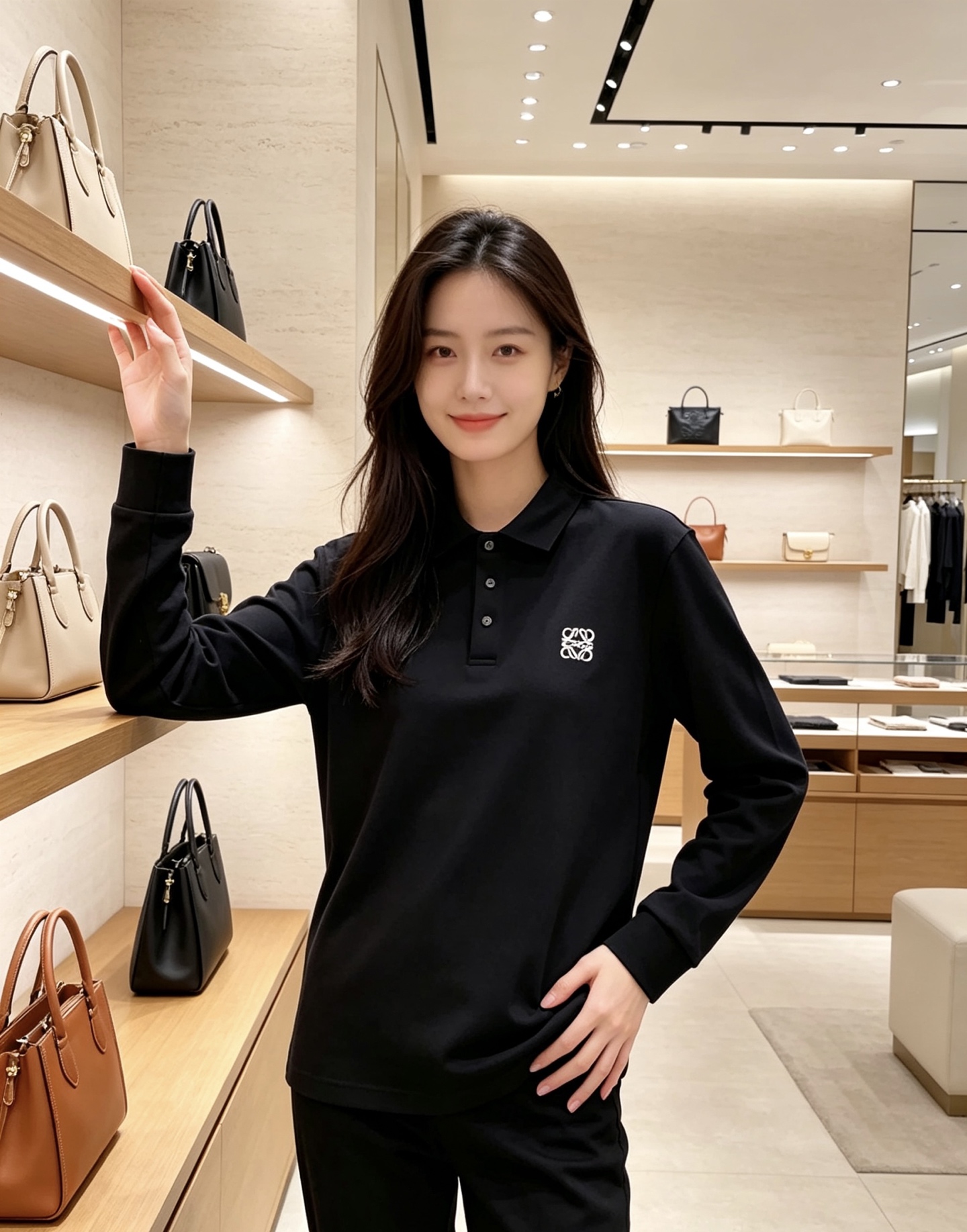 ✨Loewe 罗意威 2026秋冬新款刺绣长袖Polo，细腻珠地棉面料，透气挺括，久穿不易起皱变形 经典翻领三粒扣，版型