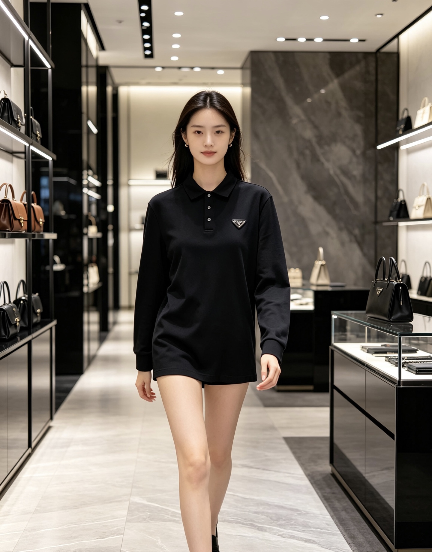 Prada 普拉达 2026秋冬三角金属标长袖Polo 高密细腻珠地棉面料，柔软亲肤，上身挺括有型，久穿不易起皱变形 简
