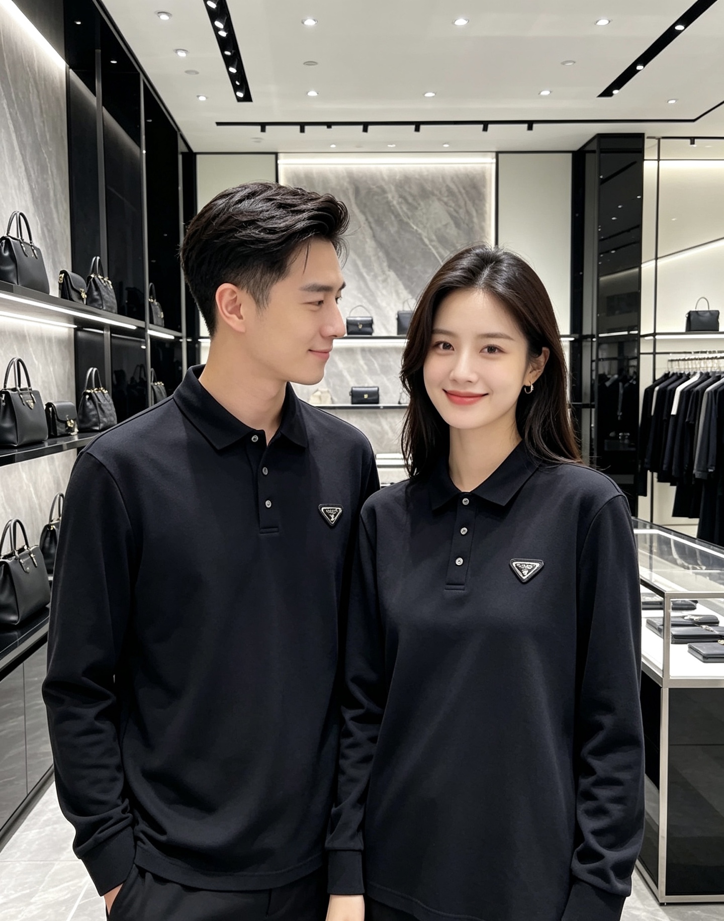 Prada 普拉达 2026秋冬三角金属标长袖Polo 高密细腻珠地棉面料，柔软亲肤，上身挺括有型，久穿不易起皱变形 简