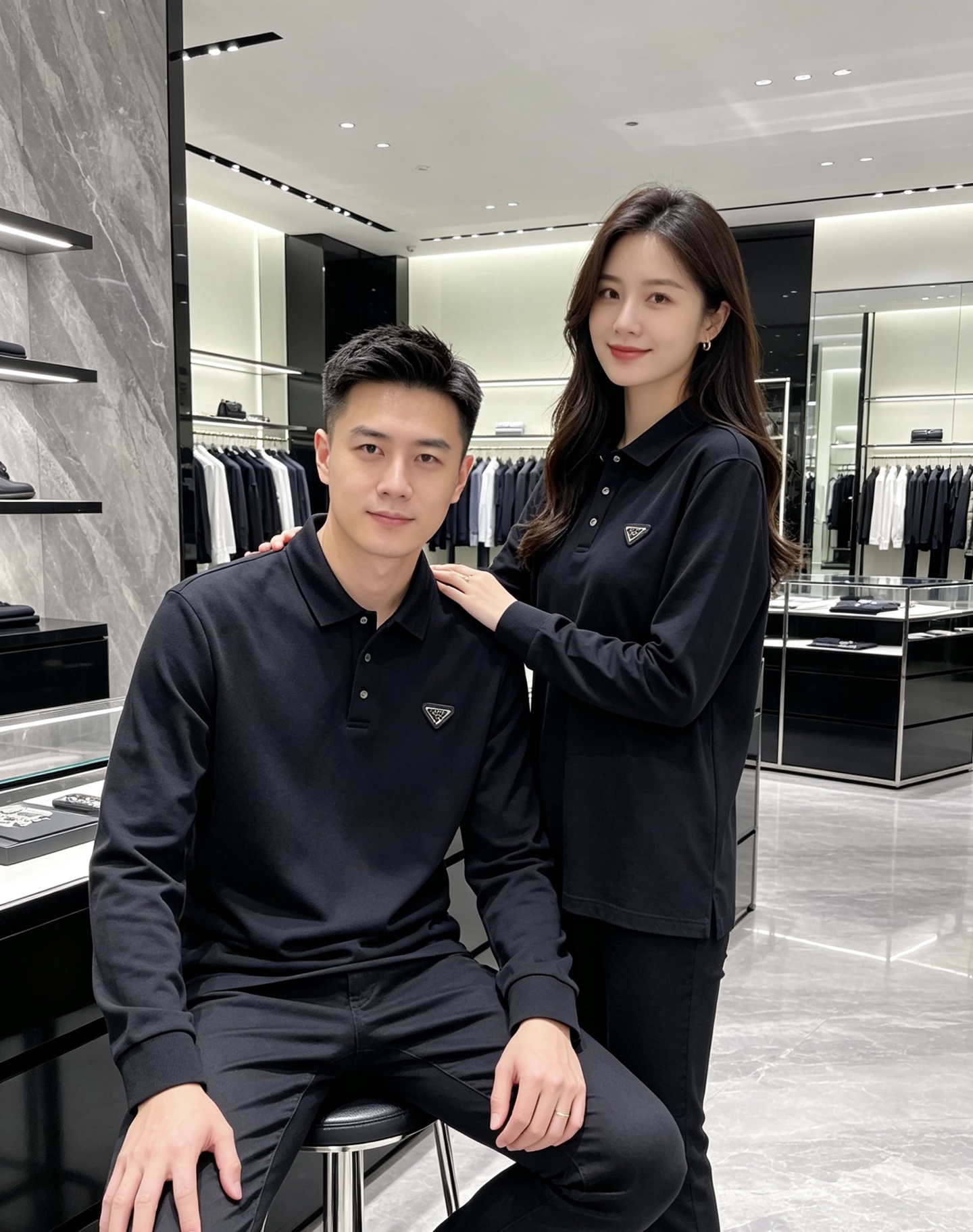 Prada 普拉达 2026秋冬三角金属标长袖Polo 高密细腻珠地棉面料，柔软亲肤，上身挺括有型，久穿不易起皱变形 简
