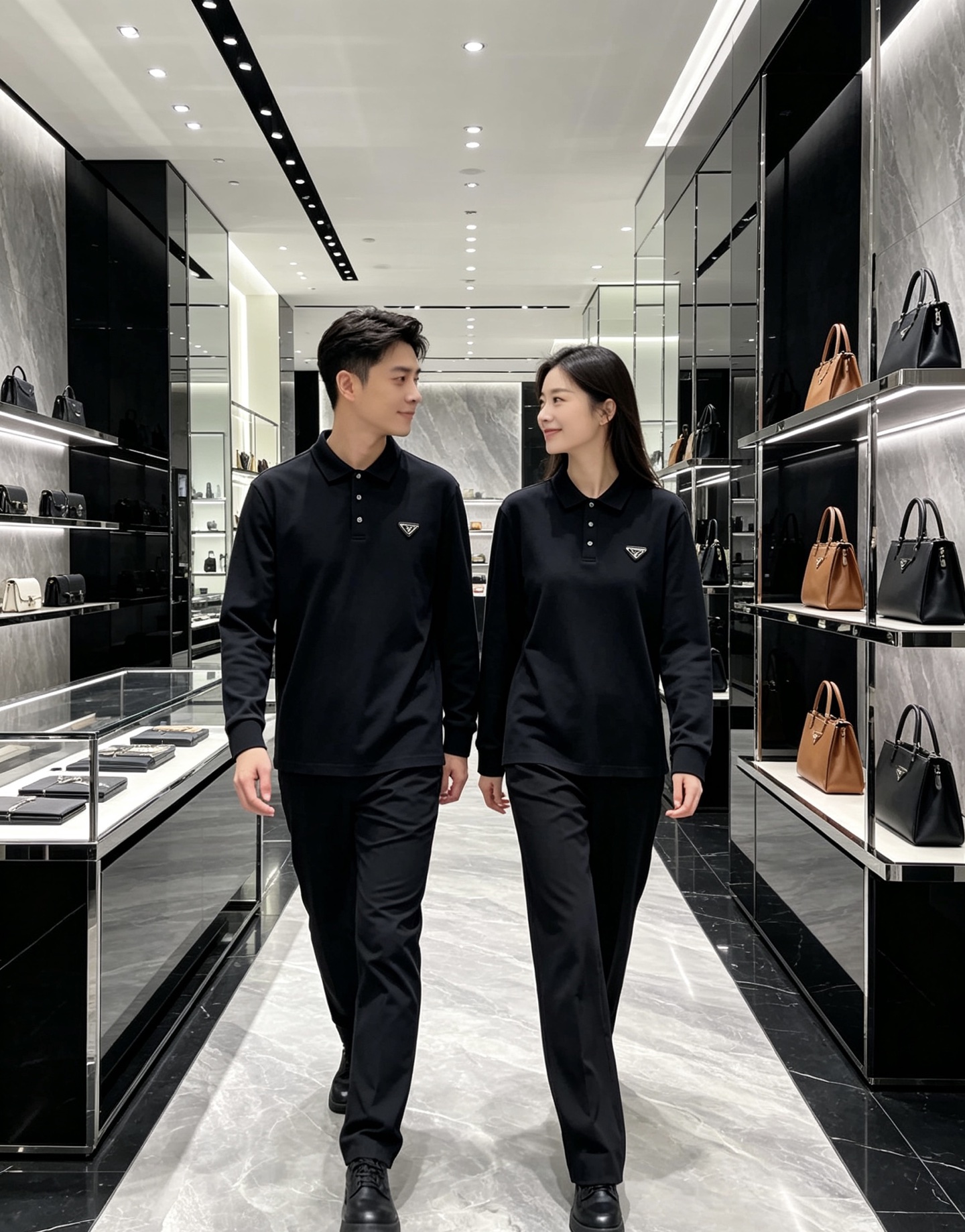 Prada 普拉达 2026秋冬三角金属标长袖Polo 高密细腻珠地棉面料，柔软亲肤，上身挺括有型，久穿不易起皱变形 简