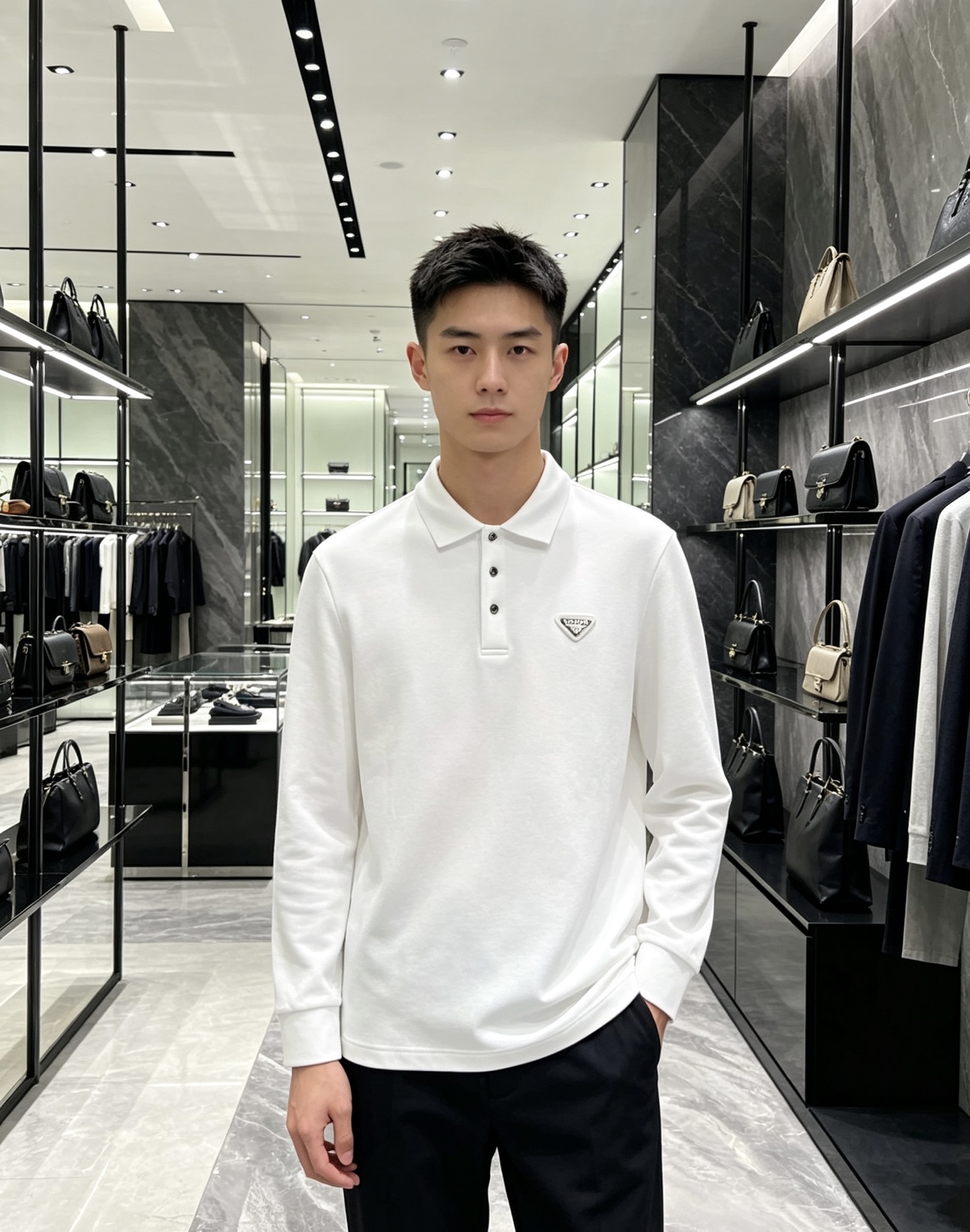 Prada 普拉达 2026秋冬三角金属标长袖Polo 高密细腻珠地棉面料,柔软亲肤,上身挺括有型,久穿不易起皱变形 简 Prada 普拉达 2026秋冬三角金属标长袖Polo 高密细腻珠地棉面料,柔软亲肤,上身挺括有型,久穿不易起皱变形 简