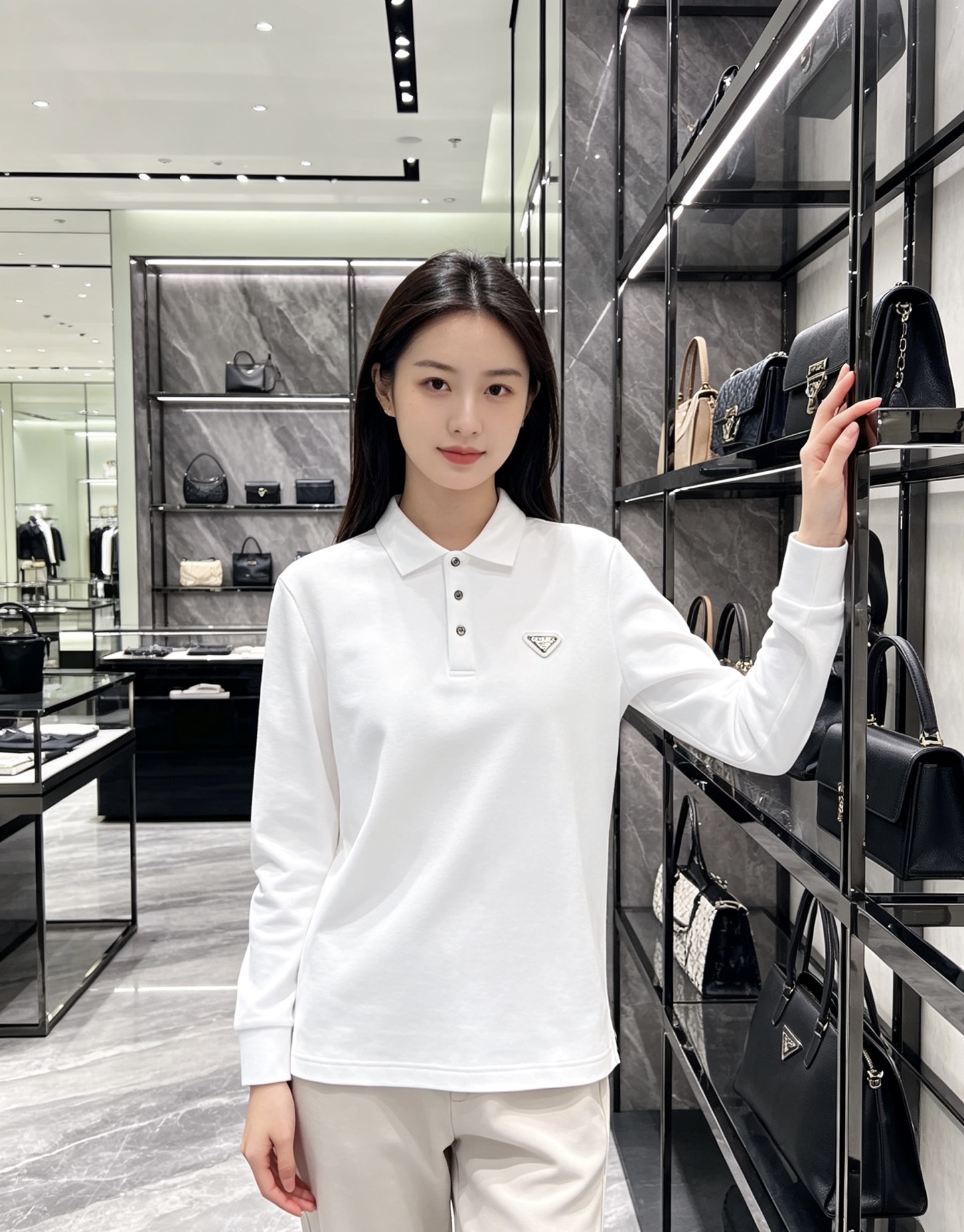 Prada 普拉达 2026秋冬三角金属标长袖Polo 高密细腻珠地棉面料,柔软亲肤,上身挺括有型,久穿不易起皱变形 简 Prada 普拉达 2026秋冬三角金属标长袖Polo 高密细腻珠地棉面料,柔软亲肤,上身挺括有型,久穿不易起皱变形 简