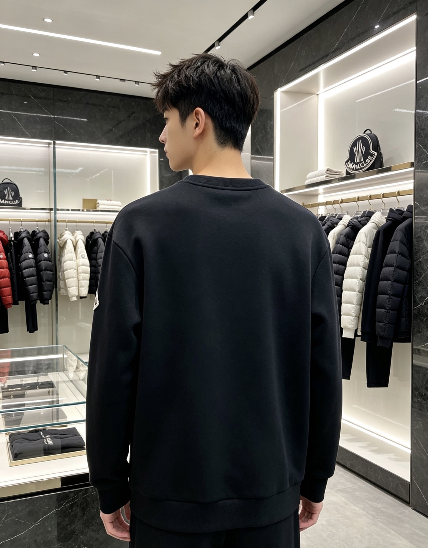 Moncler 蒙口 2026秋冬新款圆领卫衣 采用高密空气层面料，透气不闷，垂感十足，久穿不易起皱 胸前三色徽章立体刺