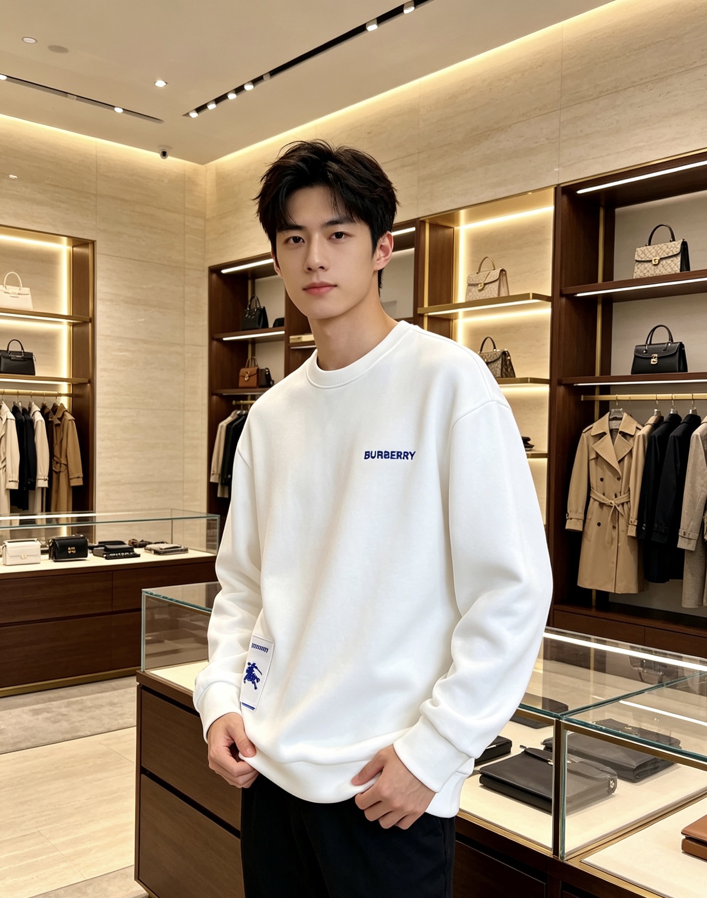 Burberry 巴宝莉 2026秋冬蓝色字母刺绣战马布标圆领卫衣 原版辅料完整复刻，高品质空气层面料，触感细腻亲肤。胸