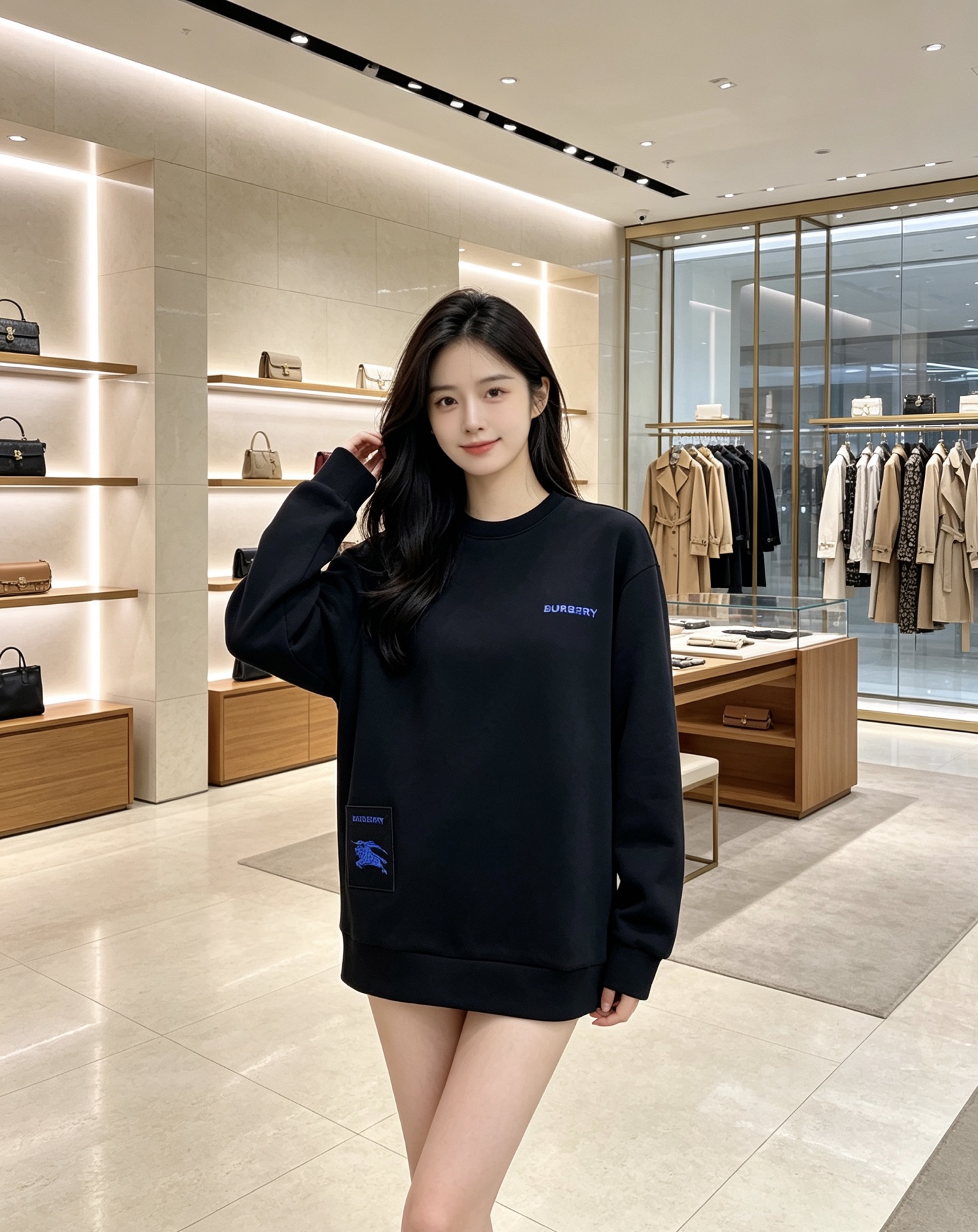 Burberry 巴宝莉 2026秋冬蓝色字母刺绣战马布标圆领卫衣 原版辅料完整复刻，高品质空气层面料，触感细腻亲肤。胸
