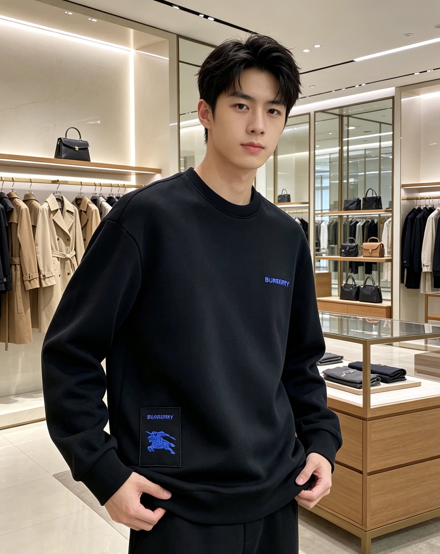 Burberry 巴宝莉 2026秋冬蓝色字母刺绣战马布标圆领卫衣 原版辅料完整复刻，高品质空气层面料，触感细腻亲肤。胸