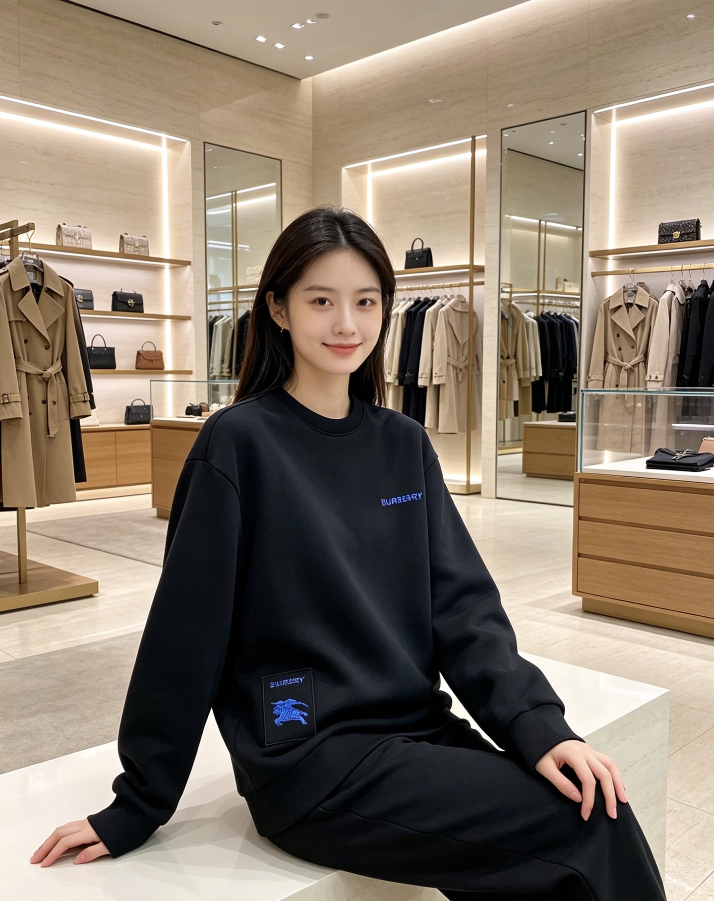 Burberry 巴宝莉 2026秋冬蓝色字母刺绣战马布标圆领卫衣 原版辅料完整复刻，高品质空气层面料，触感细腻亲肤。胸