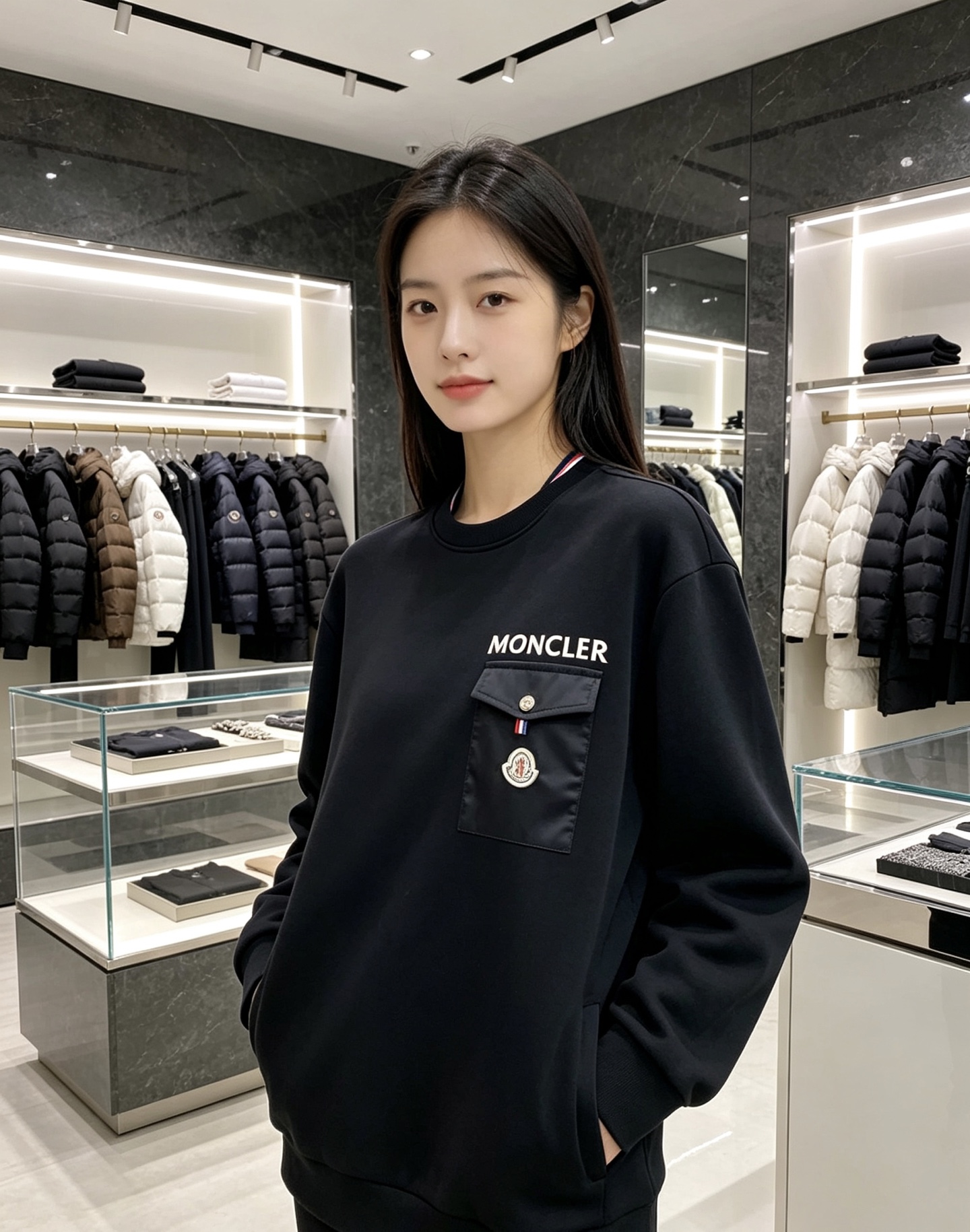 Moncler 蒙口 2026秋冬新款口袋徽章圆领卫衣，原版五金辅料完整复刻，高品质空气层面料，软糯挺括不易变形，版型宽